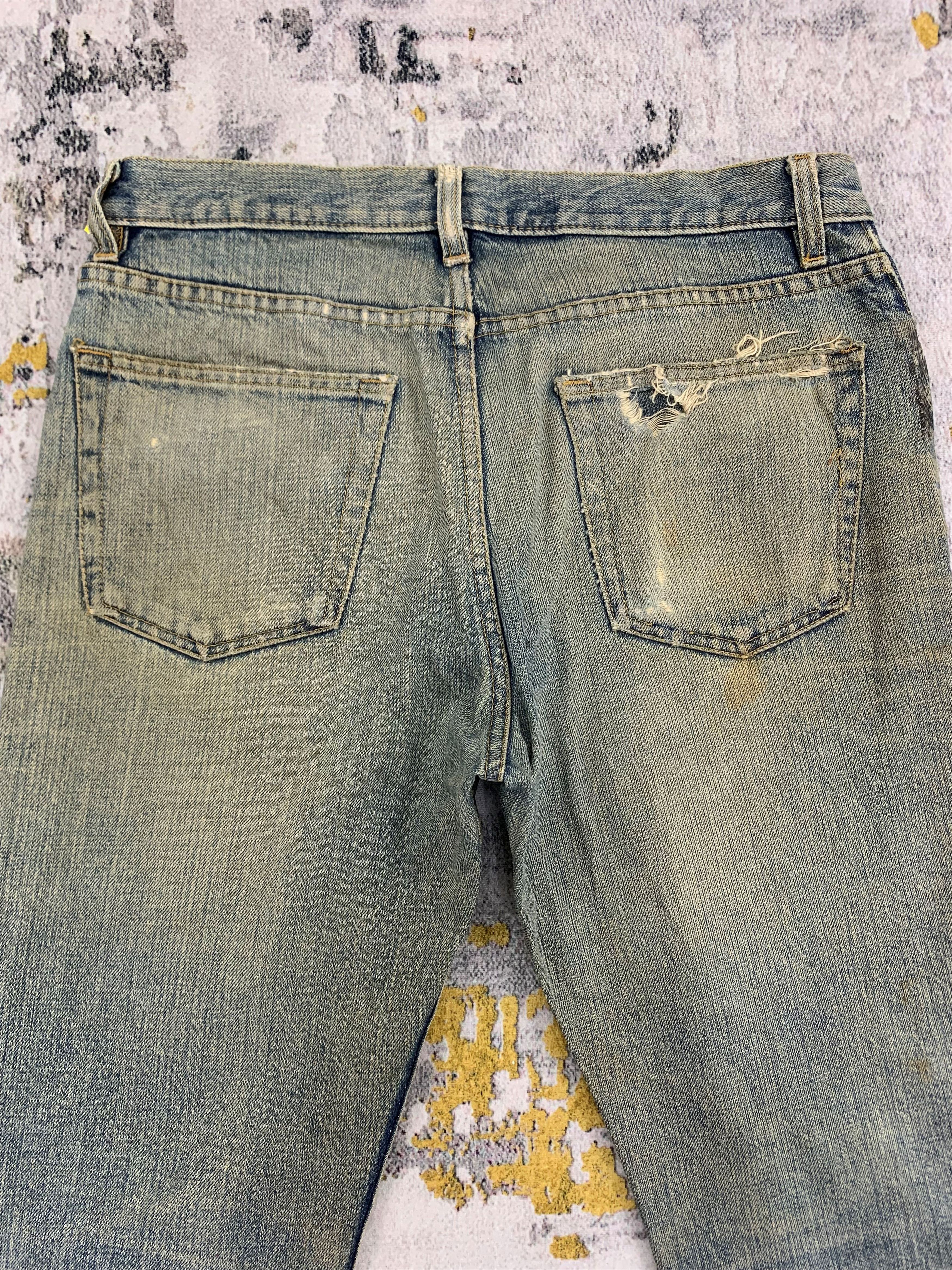 Japanese Brand Vintage Denim 29x33.5 Distressed Faded Dirty Size US 29 - 6 Thumbnail