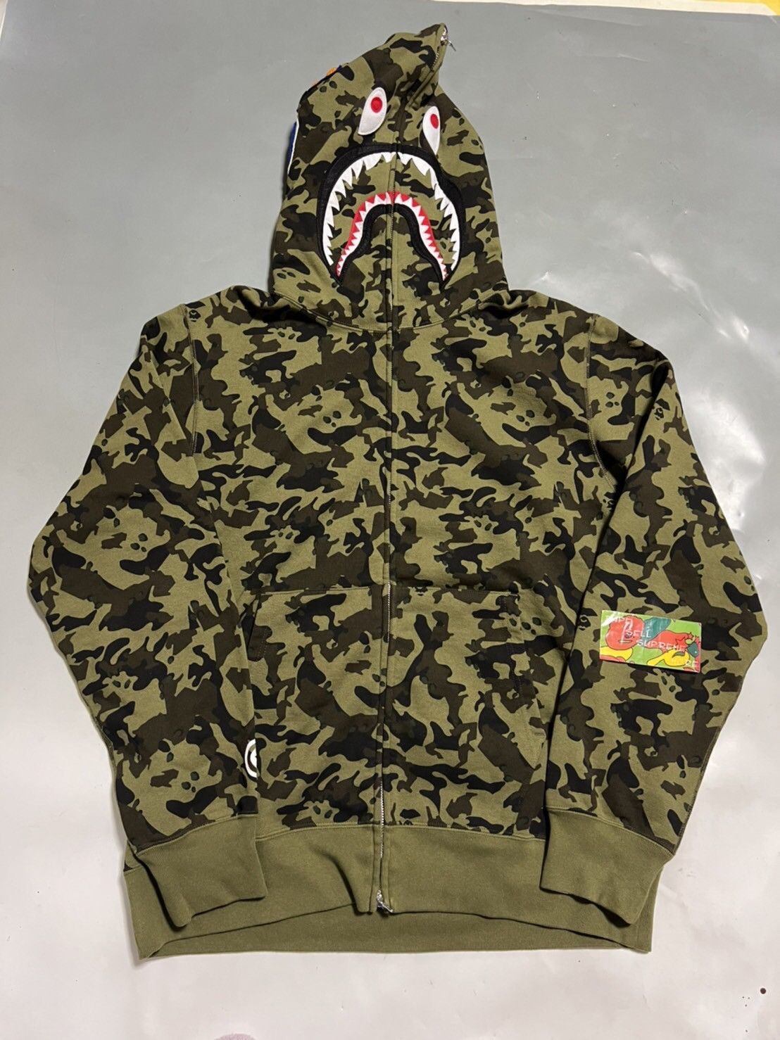 image of Bape Desert Camo Shark Full Zip Hoodie in Green, Men's (Size 2XL)