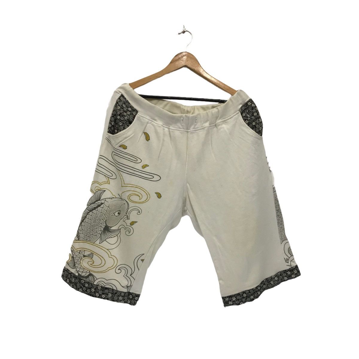 Japanese Brand Vintage Sukajan Shorts Pants Biglogo Koi Fish Dragon Size US 33 - 2 Thumbnail