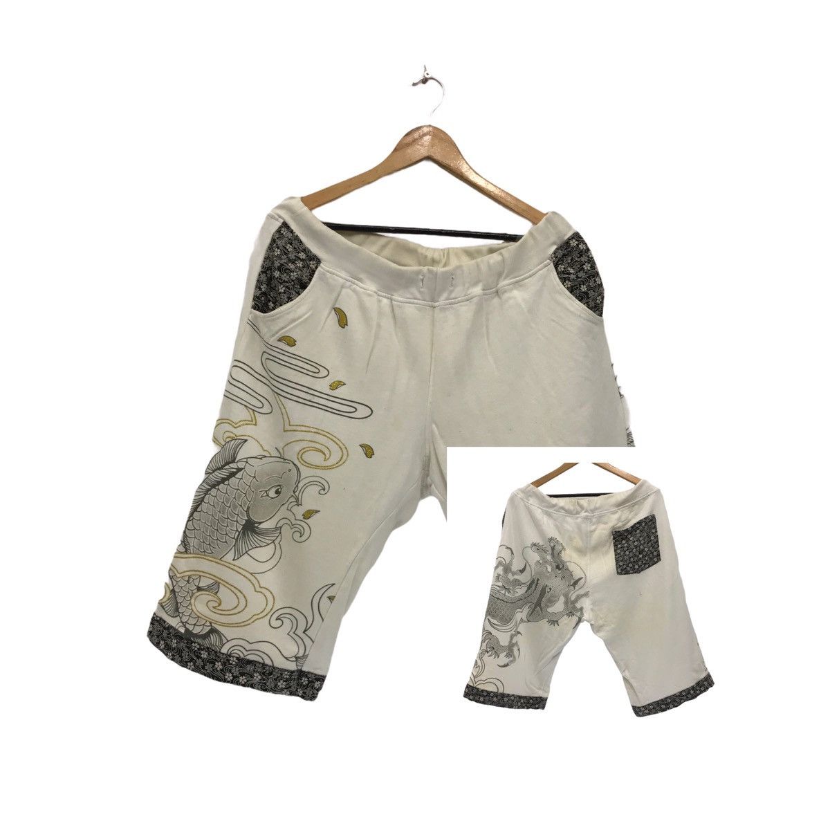 Japanese Brand Vintage Sukajan Shorts Pants Biglogo Koi Fish Dragon Size US 33 - 1 Thumbnail