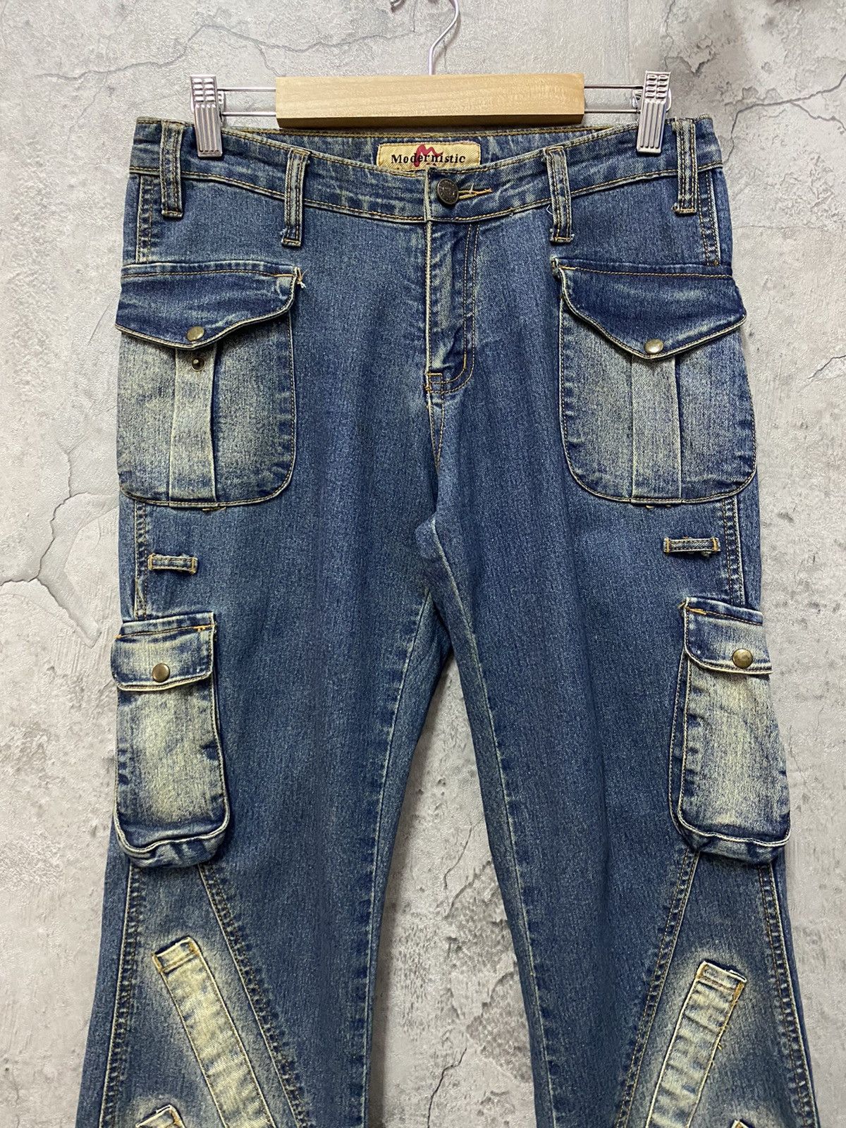 Designer × Japanese Brand Modernistic Japan Multi Pocket Flared Cargo Denim Vintage Size US 29 - 4 Thumbnail