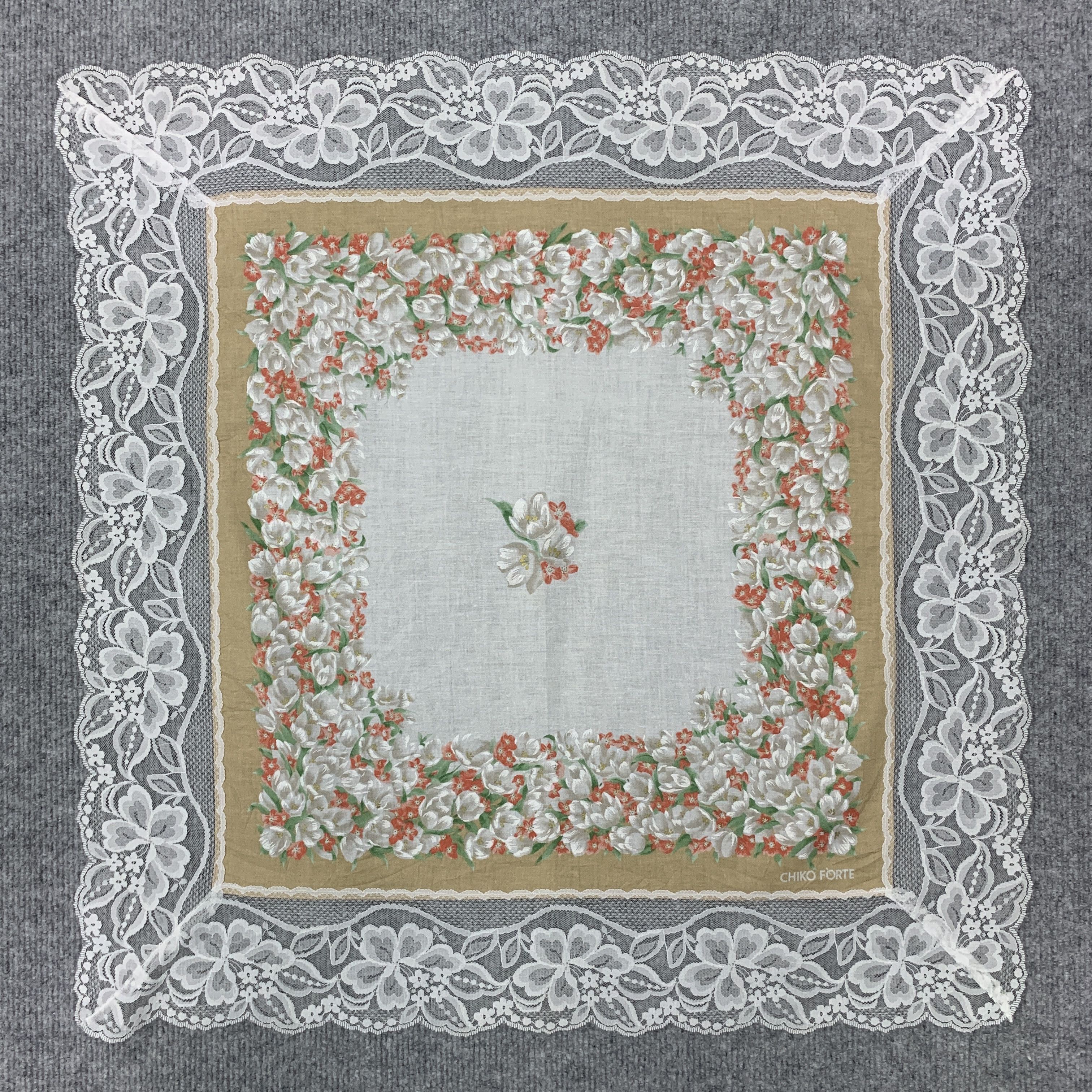 Vintage Chiko Forte Flowers Lace Handkerchief - HKA822