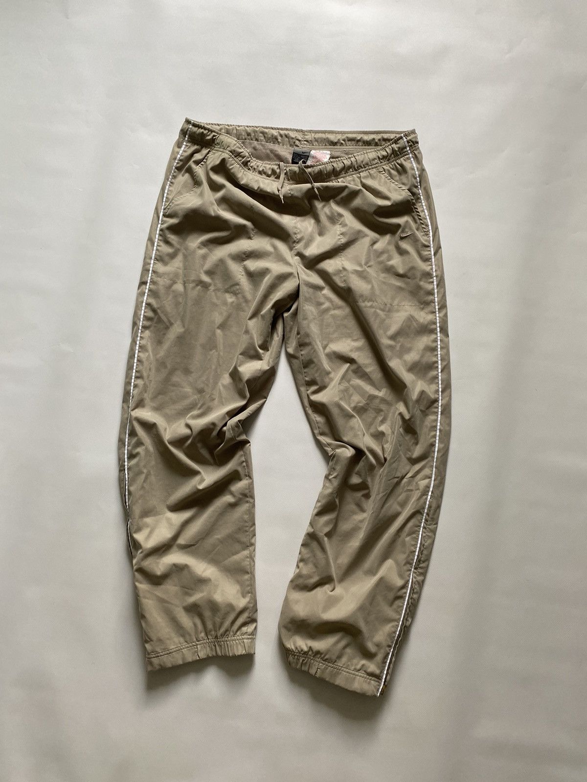 Nike × Vintage Vintage Nike Nylon Cream Sweatpants Y2K Drill Track Pants Size US 35 - 1 Thumbnail