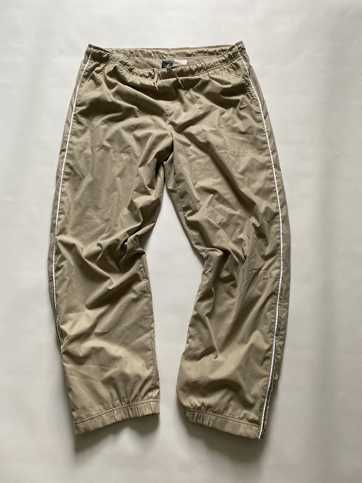 Nike × Vintage Vintage Nike Nylon Cream Sweatpants Y2K Drill Track Pants Size US 35 - 2 Thumbnail