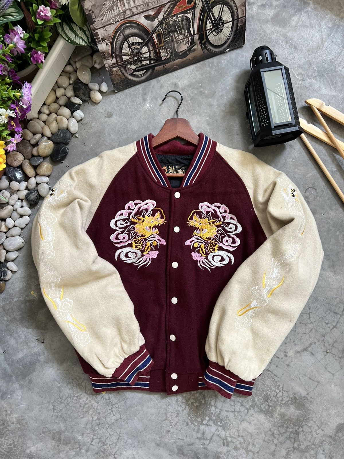 Japanese Brand × Vintage Vintage 🏴‍☠️ Sukajan Japan Embroidery Dragon Varsity Jacket Size US M / EU 48-50 / 2 - 13 Thumbnail