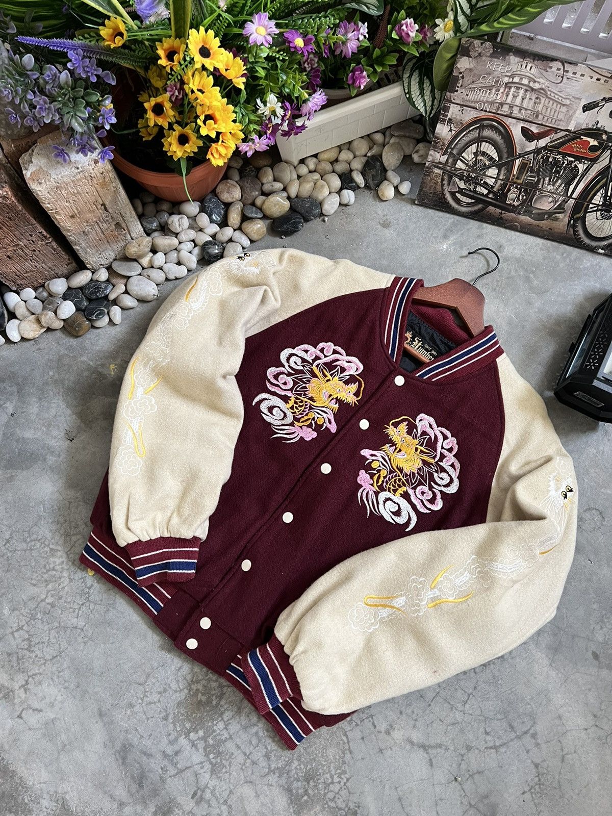 Japanese Brand × Vintage Vintage 🏴‍☠️ Sukajan Japan Embroidery Dragon Varsity Jacket Size US M / EU 48-50 / 2 - 15 Thumbnail
