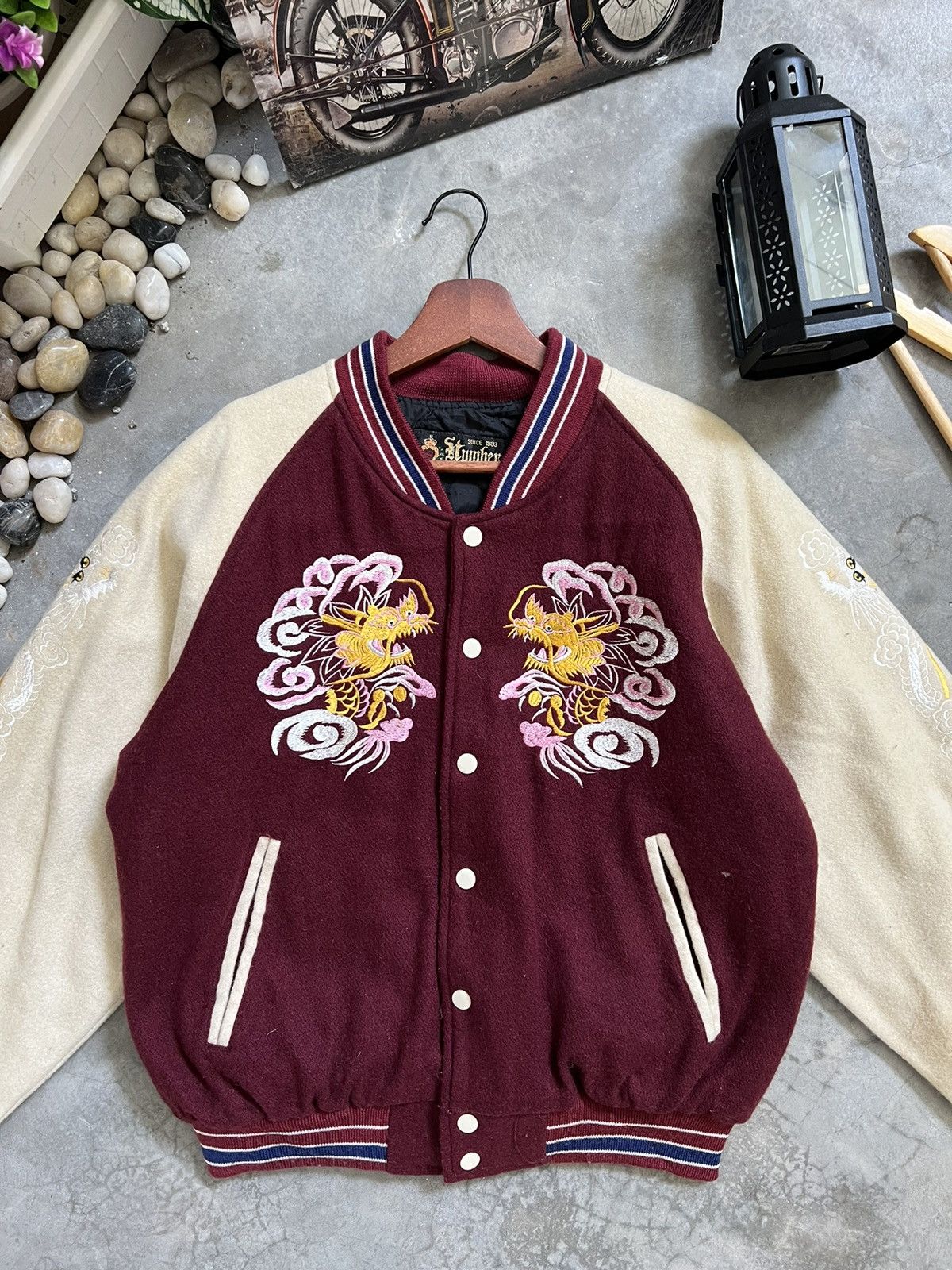 Japanese Brand × Vintage Vintage 🏴‍☠️ Sukajan Japan Embroidery Dragon Varsity Jacket Size US M / EU 48-50 / 2 - 6 Thumbnail