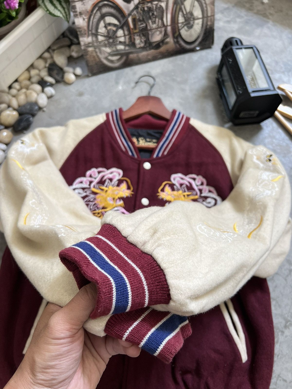Japanese Brand × Vintage Vintage 🏴‍☠️ Sukajan Japan Embroidery Dragon Varsity Jacket Size US M / EU 48-50 / 2 - 10 Thumbnail