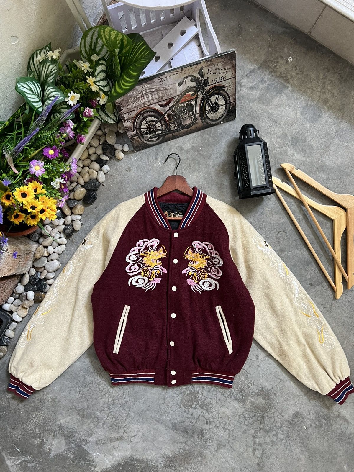 Japanese Brand × Vintage Vintage 🏴‍☠️ Sukajan Japan Embroidery Dragon Varsity Jacket Size US M / EU 48-50 / 2 - 5 Thumbnail