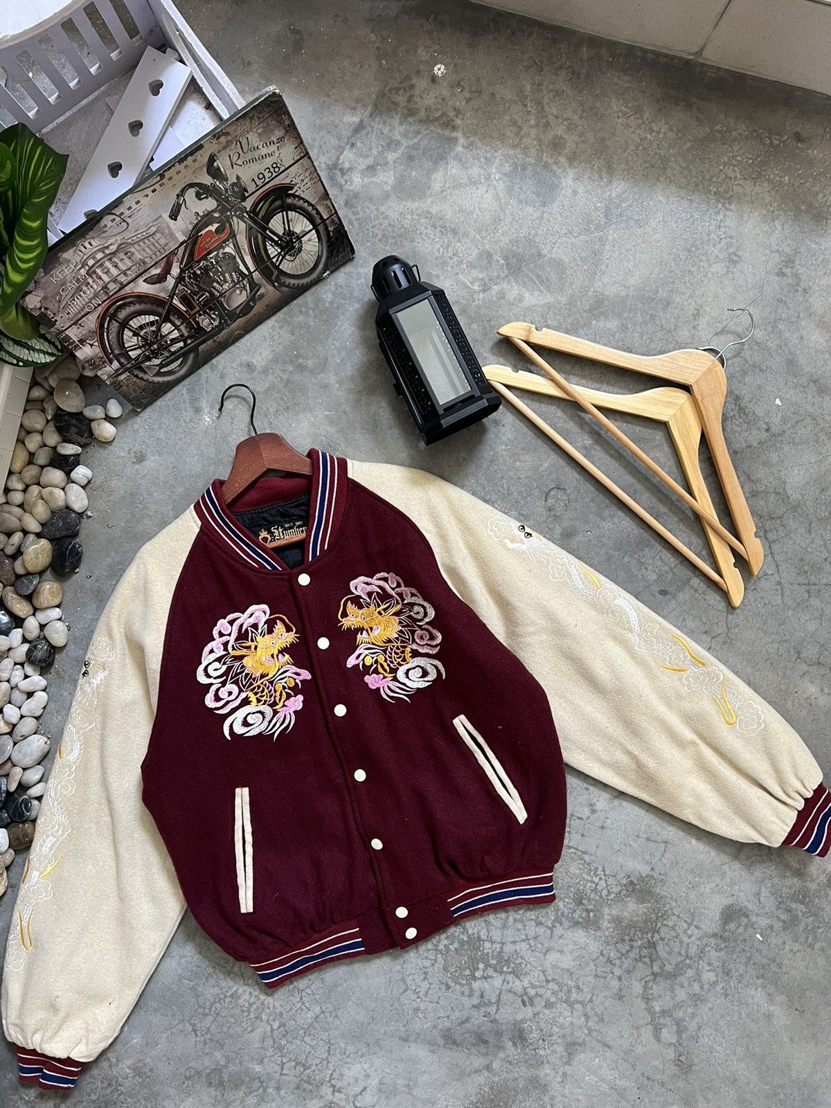 Japanese Brand × Vintage Vintage 🏴‍☠️ Sukajan Japan Embroidery Dragon Varsity Jacket Size US M / EU 48-50 / 2 - 7 Thumbnail
