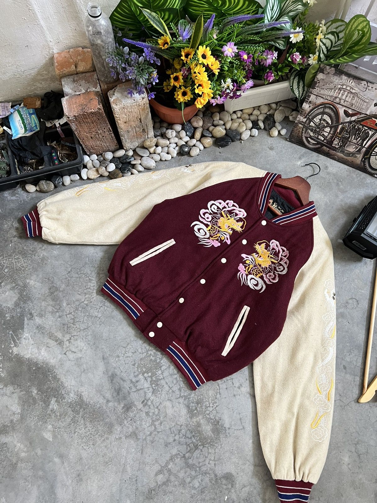 Japanese Brand × Vintage Vintage 🏴‍☠️ Sukajan Japan Embroidery Dragon Varsity Jacket Size US M / EU 48-50 / 2 - 8 Thumbnail