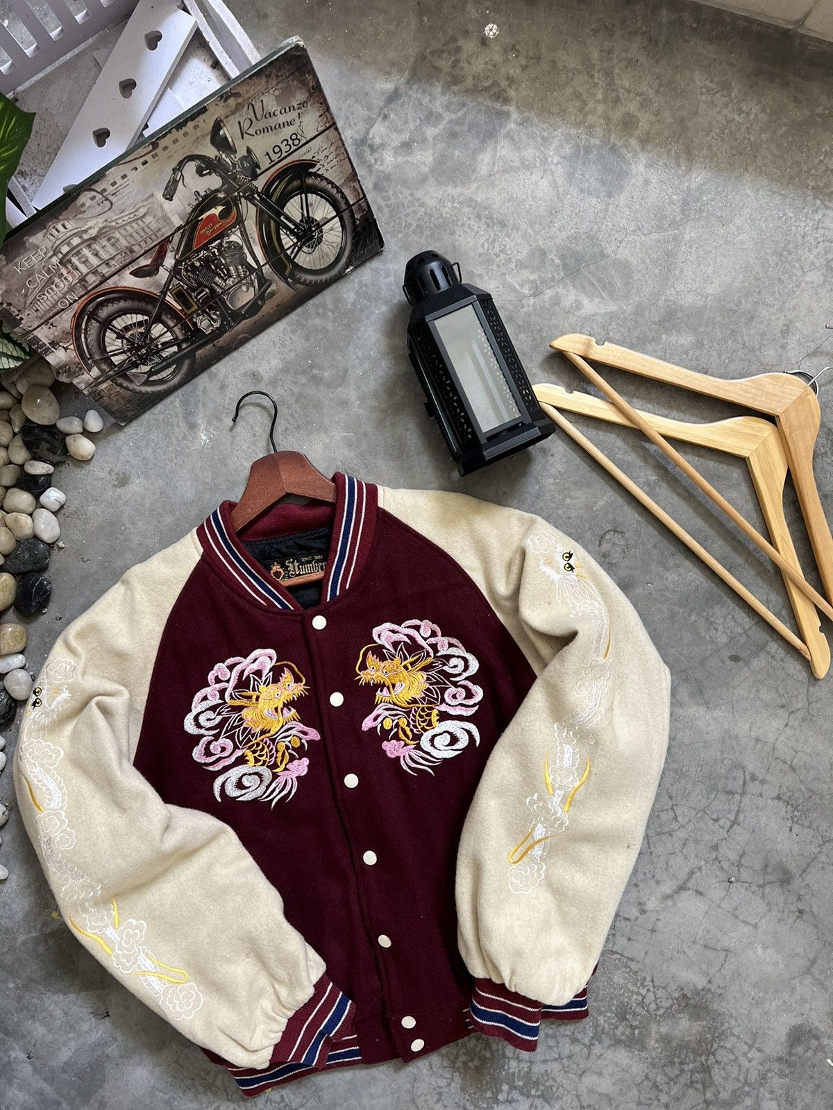 Japanese Brand × Vintage Vintage 🏴‍☠️ Sukajan Japan Embroidery Dragon Varsity Jacket Size US M / EU 48-50 / 2 - 14 Thumbnail