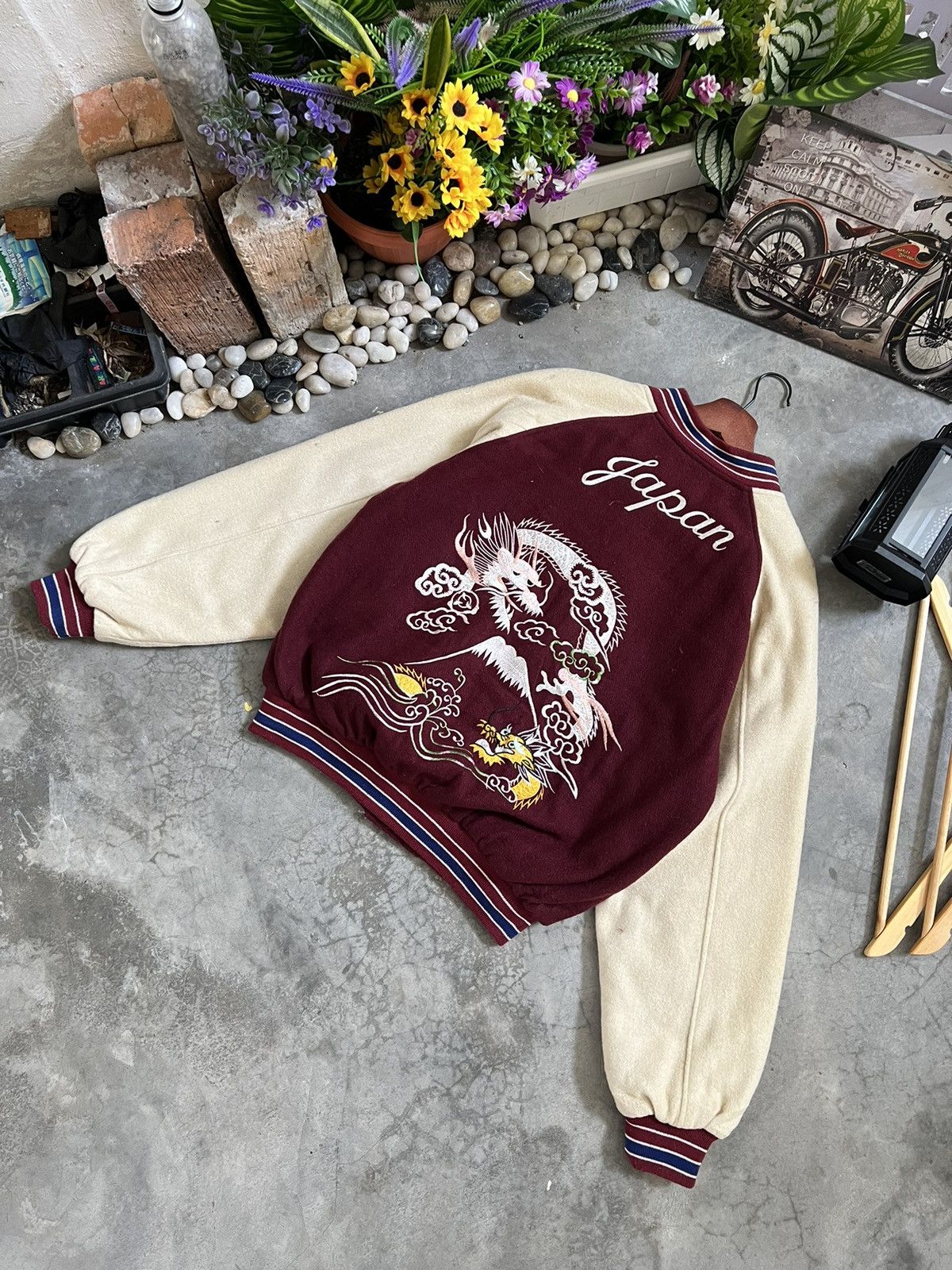 Japanese Brand × Vintage Vintage 🏴‍☠️ Sukajan Japan Embroidery Dragon Varsity Jacket Size US M / EU 48-50 / 2 - 1 Thumbnail