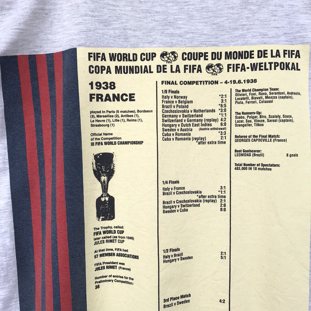 Adidas × Vintage Rare 1938 World cup poster 1938 history by adidas Size US M / EU 48-50 / 2 - 7 Thumbnail