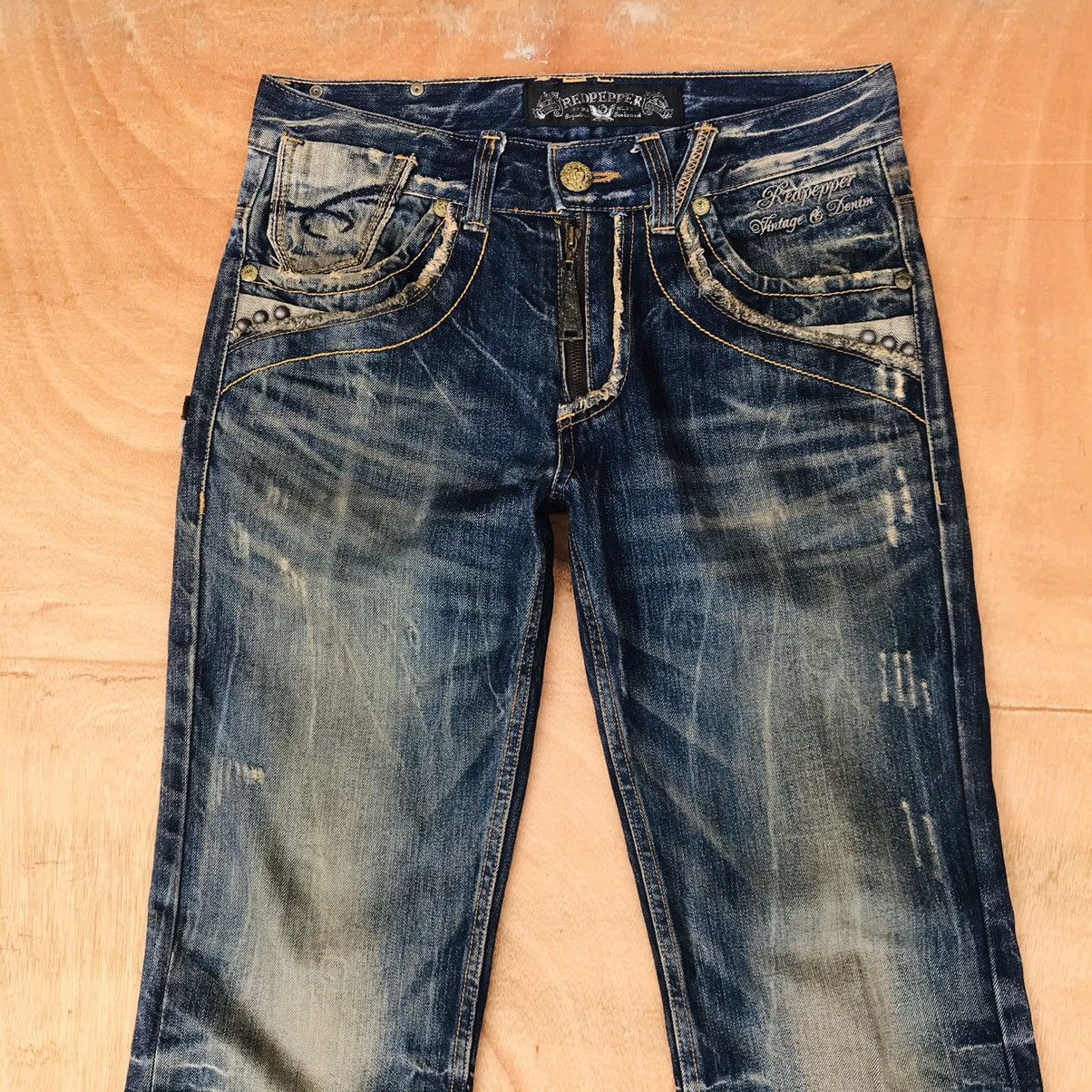 Japanese Brand Vintage (W32x33)Red Pepper Pearl MARBLE Studded Mud-wash Size US 32 / EU 48 - 6 Thumbnail