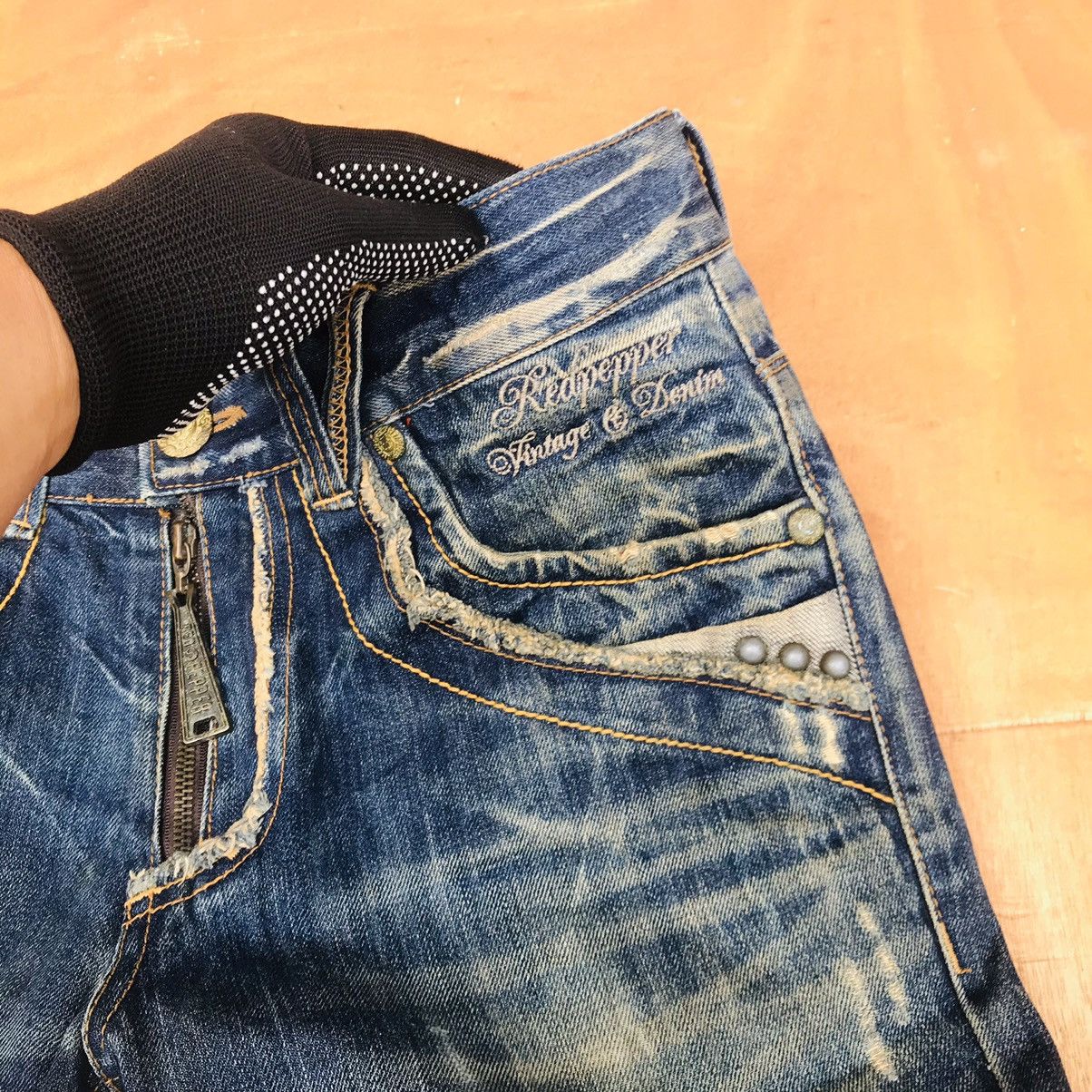 Japanese Brand Vintage (W32x33)Red Pepper Pearl MARBLE Studded Mud-wash Size US 32 / EU 48 - 10 Thumbnail