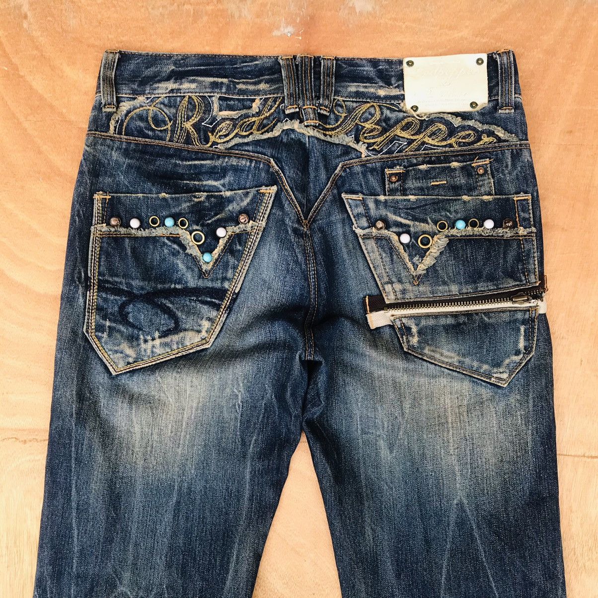 Japanese Brand Vintage (W32x33)Red Pepper Pearl MARBLE Studded Mud-wash Size US 32 / EU 48 - 13 Thumbnail
