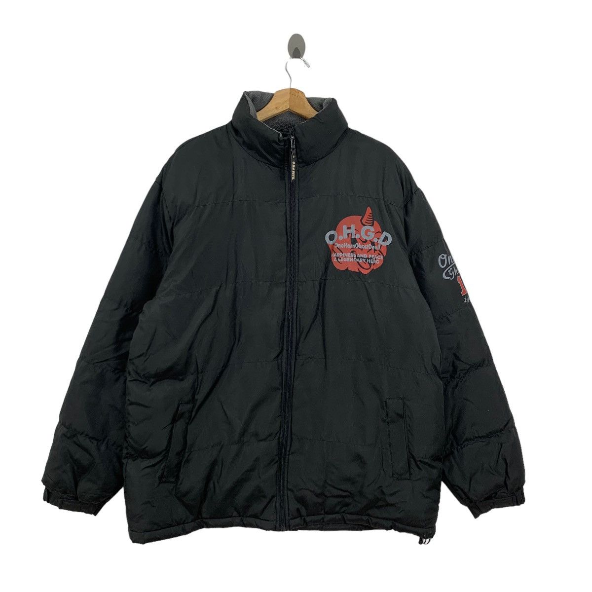 Vintage One Horn Ghost Devil Bomber Puffer Zipper Jacket