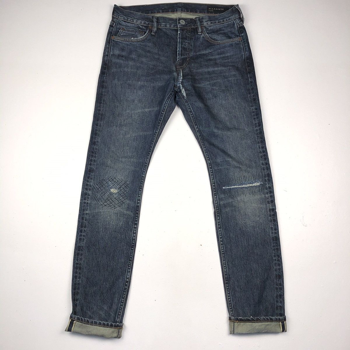 Allsaints × Designer × Japanese Brand Allsaints selvedge Jeans distressed denim slim fit Size US 32 / EU 48 - 1 Thumbnail