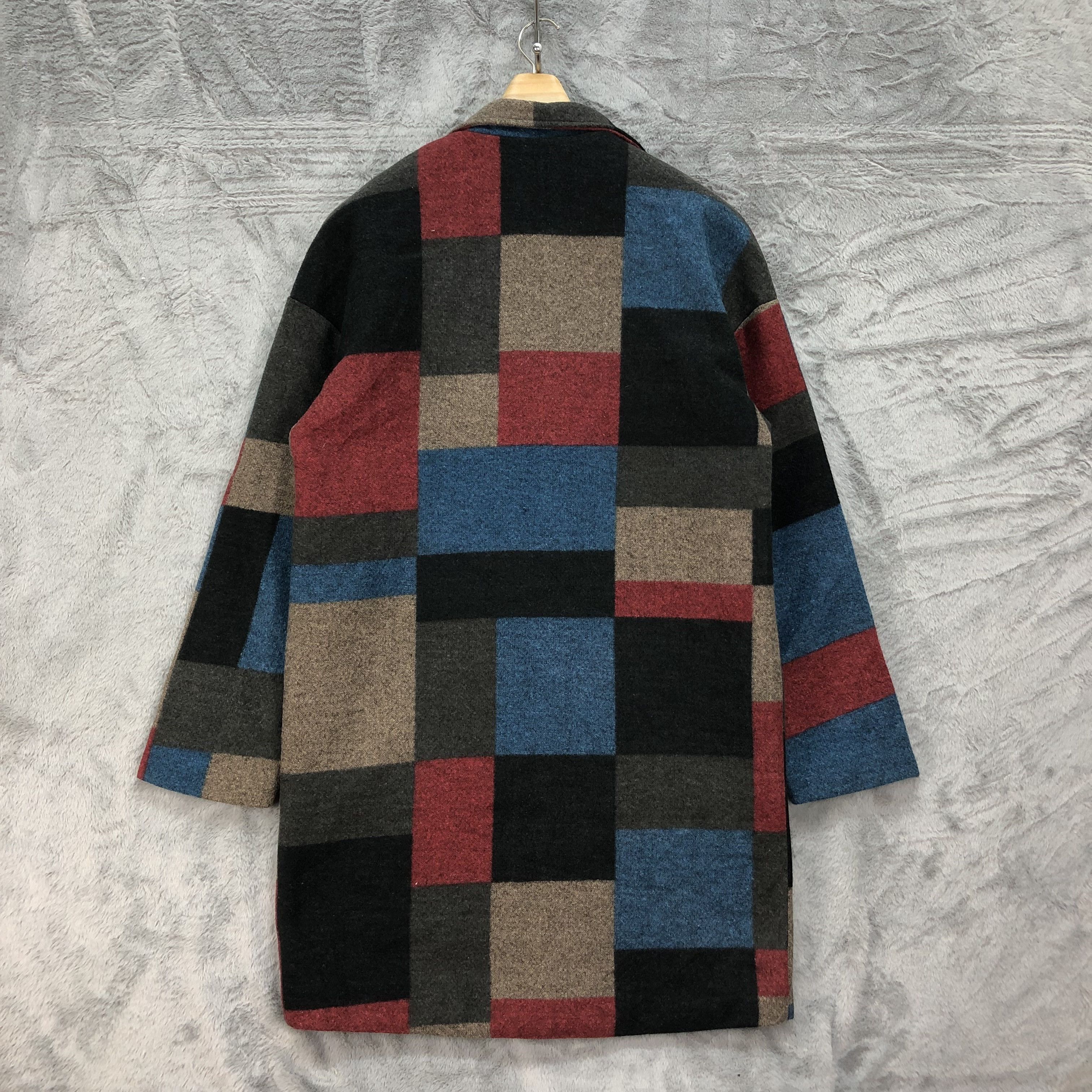 Japanese Brand Nice Colourful Patchwork Design Wool Long Coat #4641-161 Size XL / US 12-14 / IT 48-50 - 7 Thumbnail