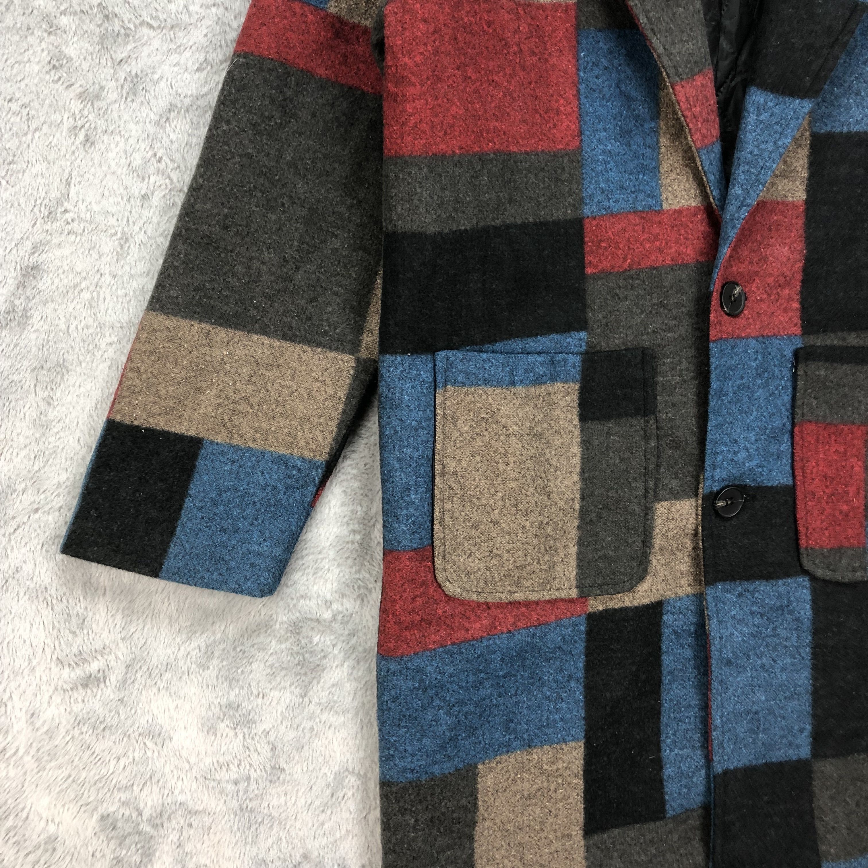 Japanese Brand Nice Colourful Patchwork Design Wool Long Coat #4641-161 Size XL / US 12-14 / IT 48-50 - 4 Thumbnail