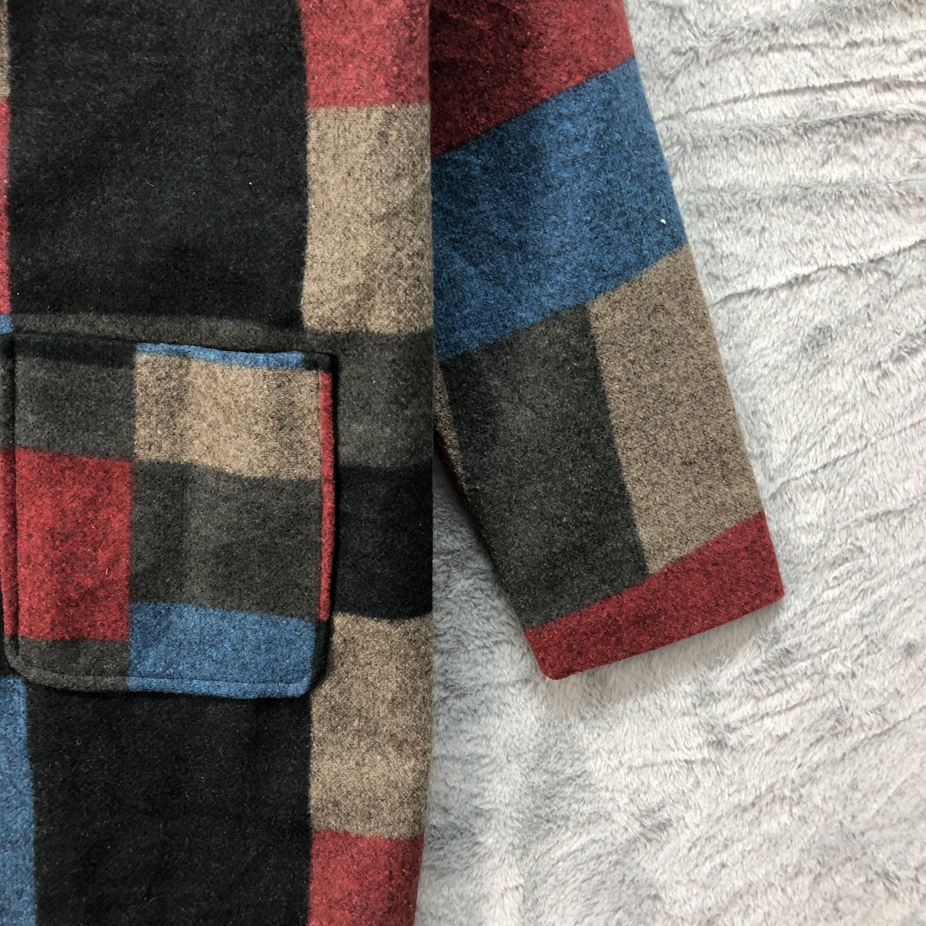 Japanese Brand Nice Colourful Patchwork Design Wool Long Coat #4641-161 Size XL / US 12-14 / IT 48-50 - 5 Thumbnail