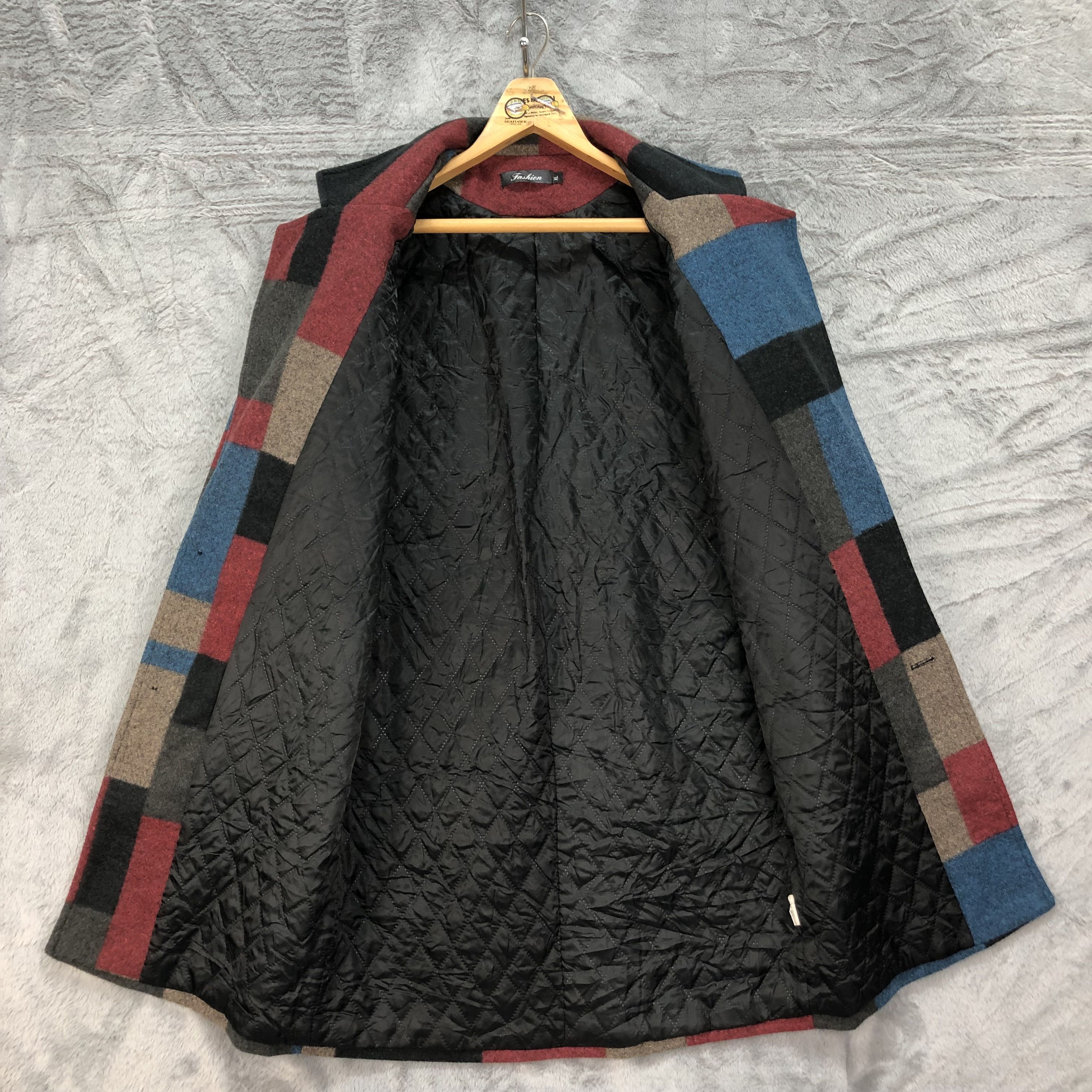Japanese Brand Nice Colourful Patchwork Design Wool Long Coat #4641-161 Size XL / US 12-14 / IT 48-50 - 6 Thumbnail