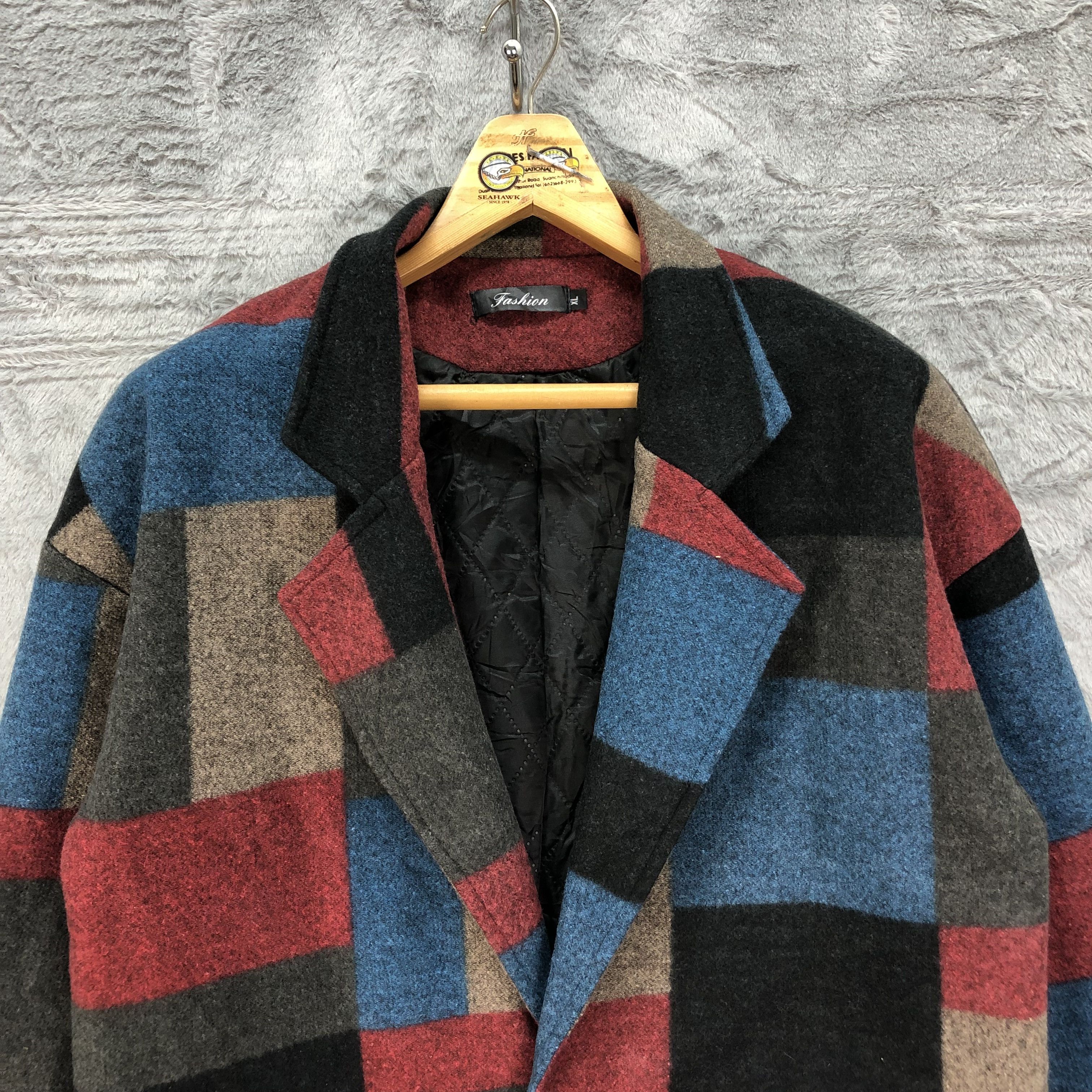 Japanese Brand Nice Colourful Patchwork Design Wool Long Coat #4641-161 Size XL / US 12-14 / IT 48-50 - 2 Thumbnail