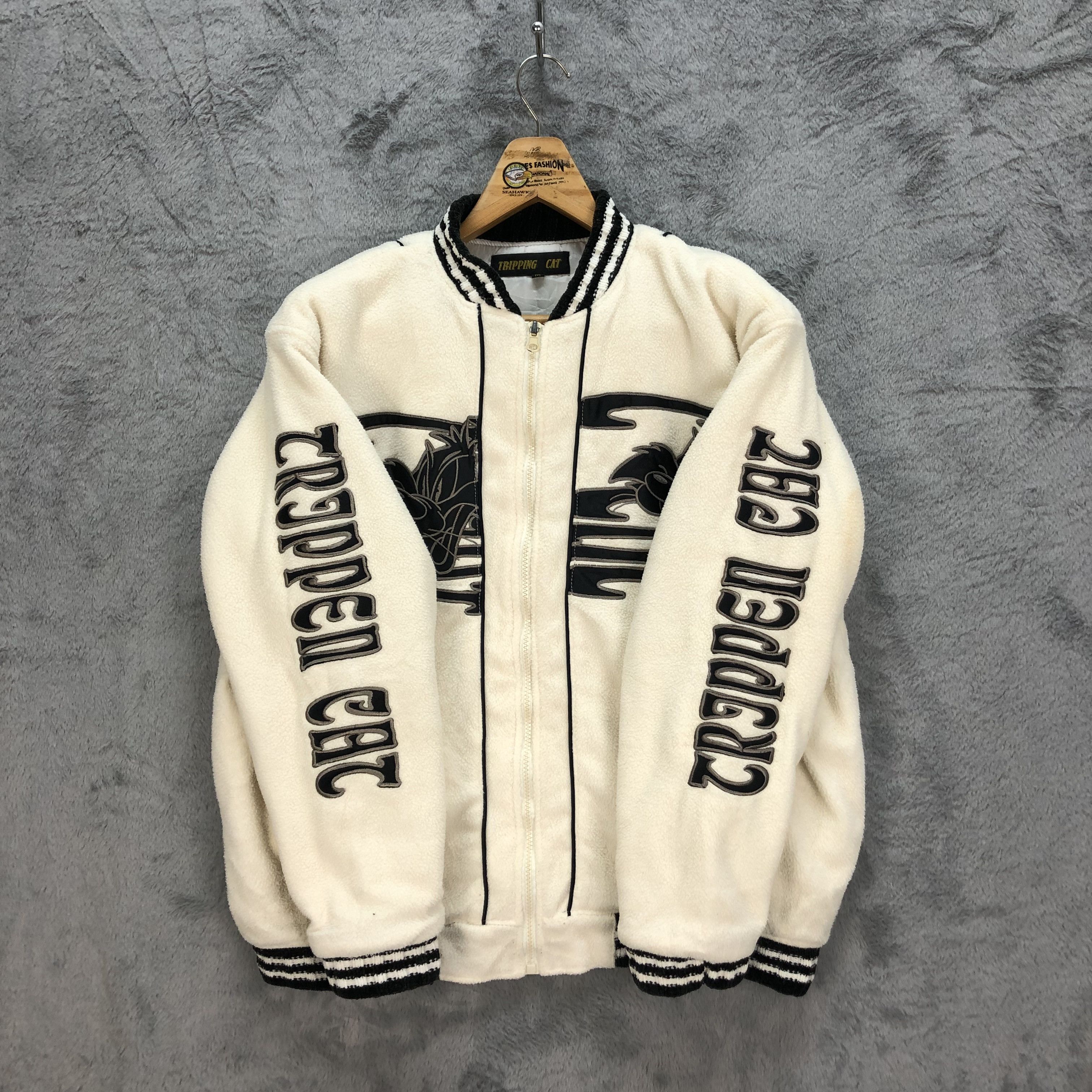 Japanese Brand TRIPPING CAT EMBROIDERY BIG LOGO FLEECE BOMBER #5377-186 Size US M / EU 48-50 / 2 - 7 Thumbnail