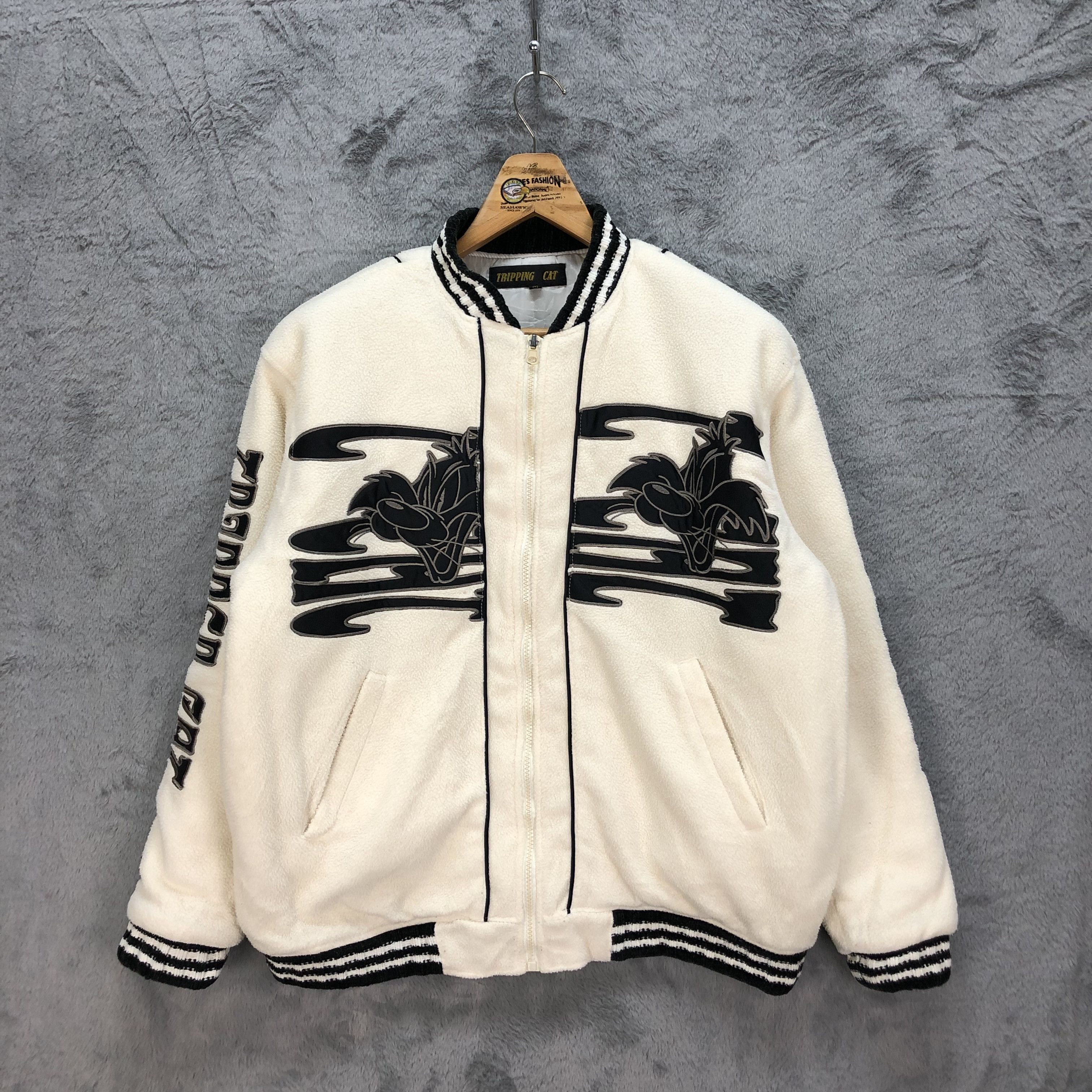 Japanese Brand TRIPPING CAT EMBROIDERY BIG LOGO FLEECE BOMBER #5377-186 Size US M / EU 48-50 / 2 - 1 Thumbnail