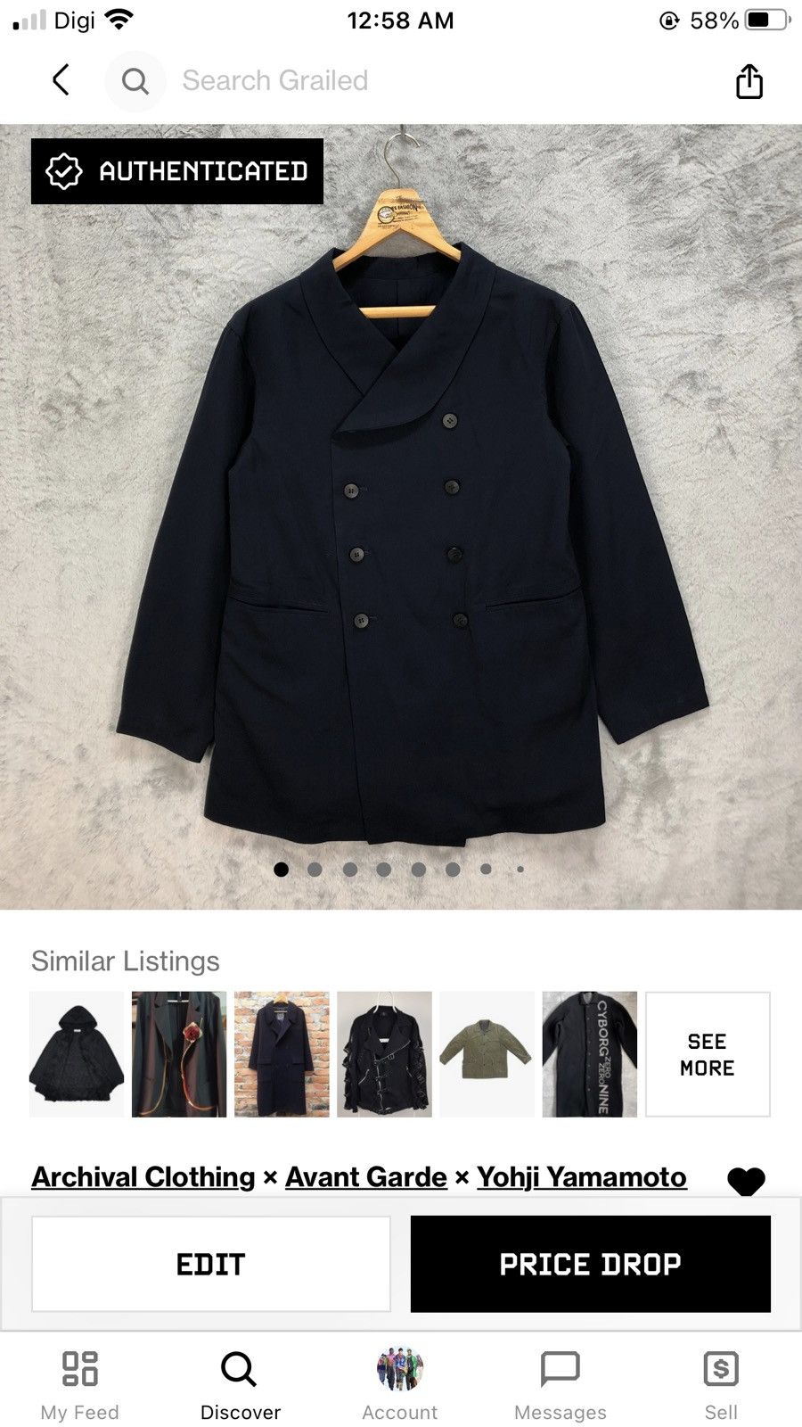 Yohji Yamamoto WORKSHOP BY YOHJI YAMAMOTO DOUBLE BREASTED COAT #5307-183 Size US S / EU 44-46 / 1 - 11 Thumbnail