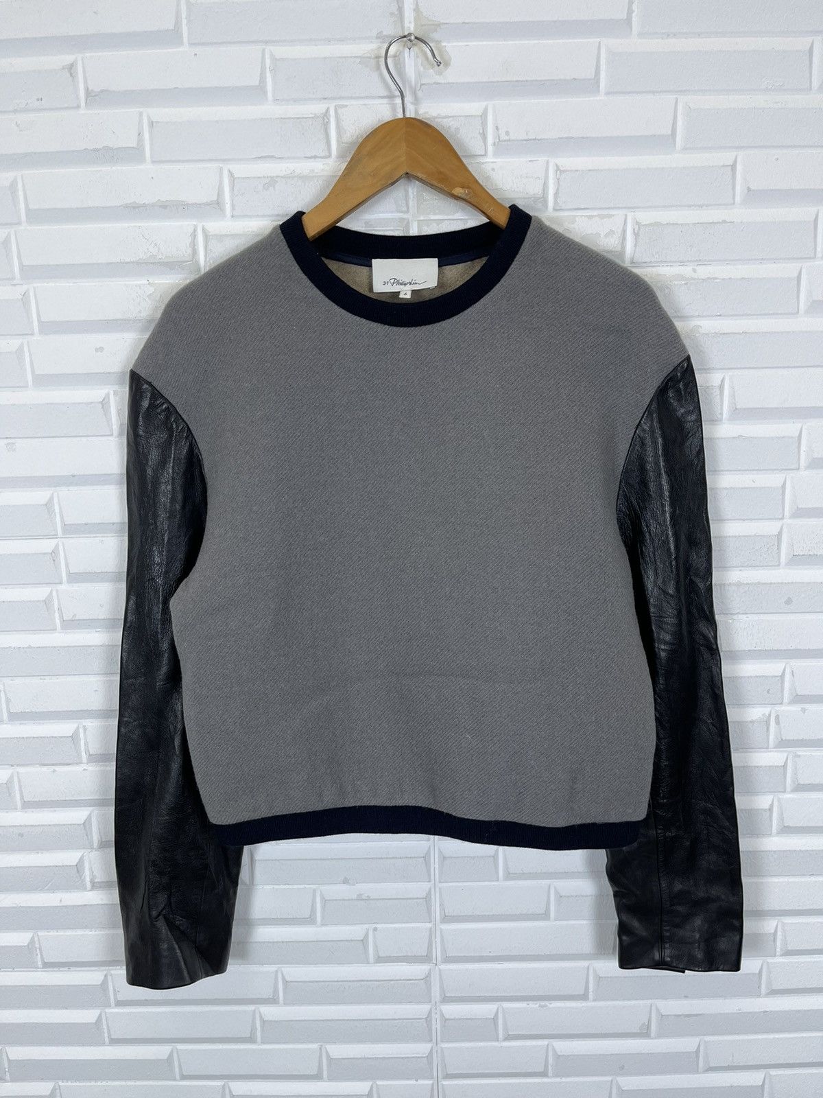 3.1 Phillip Lim 90’s Phillip Lim Crop Sweater Hybrid Cotton Leather Size US M / EU 48-50 / 2 - 2 Thumbnail