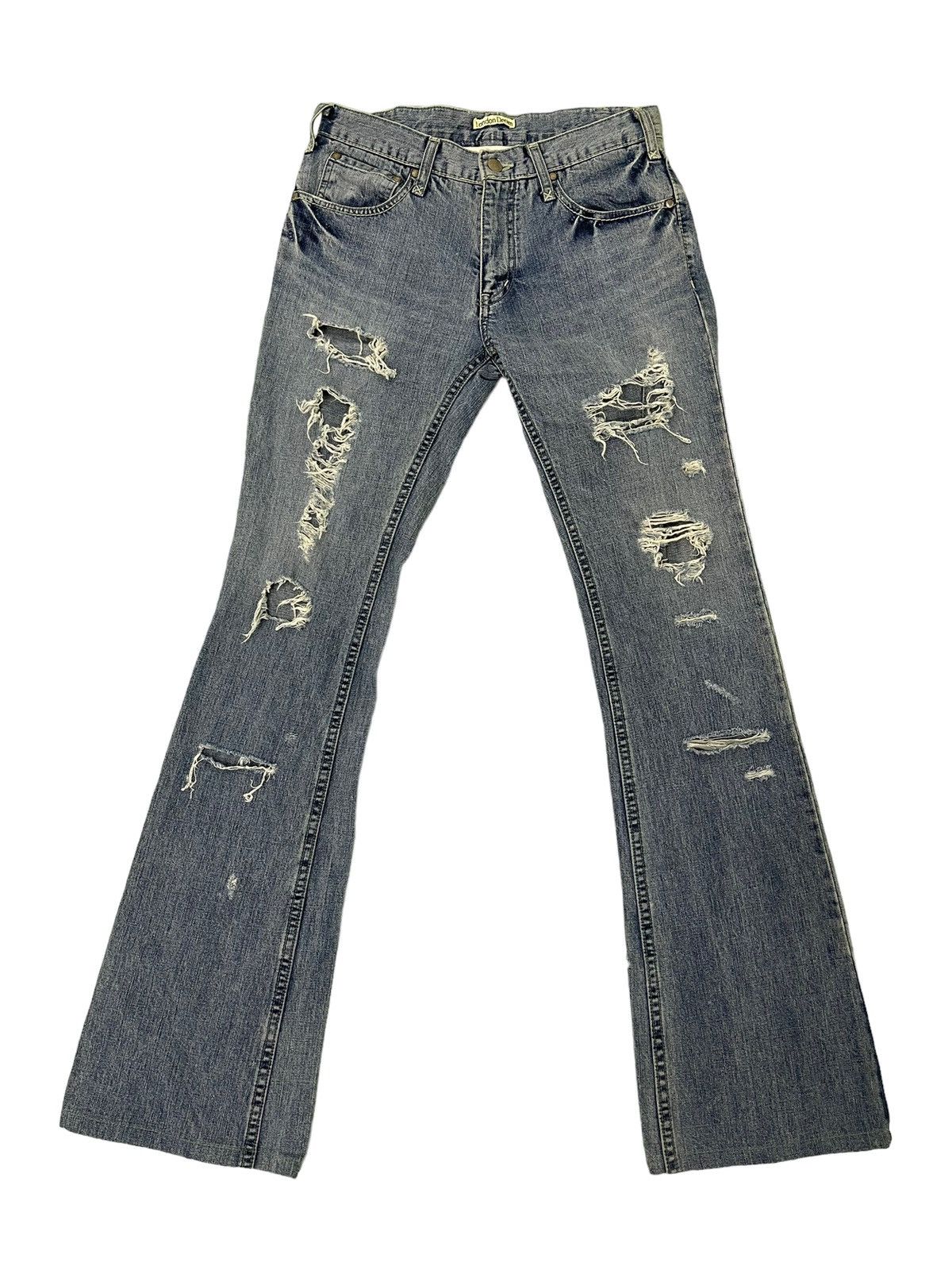Japanese Brand Flare Jeans London Denim Distress Denim Slim Boot Cut 1🟦8 Size US 29 - 2 Thumbnail