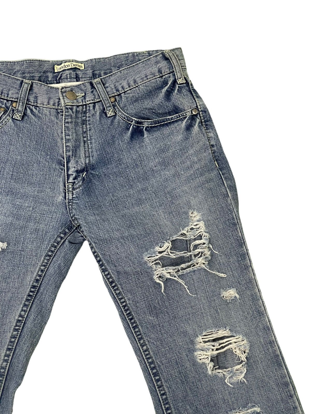 Japanese Brand Flare Jeans London Denim Distress Denim Slim Boot Cut 1🟦8 Size US 29 - 9 Thumbnail