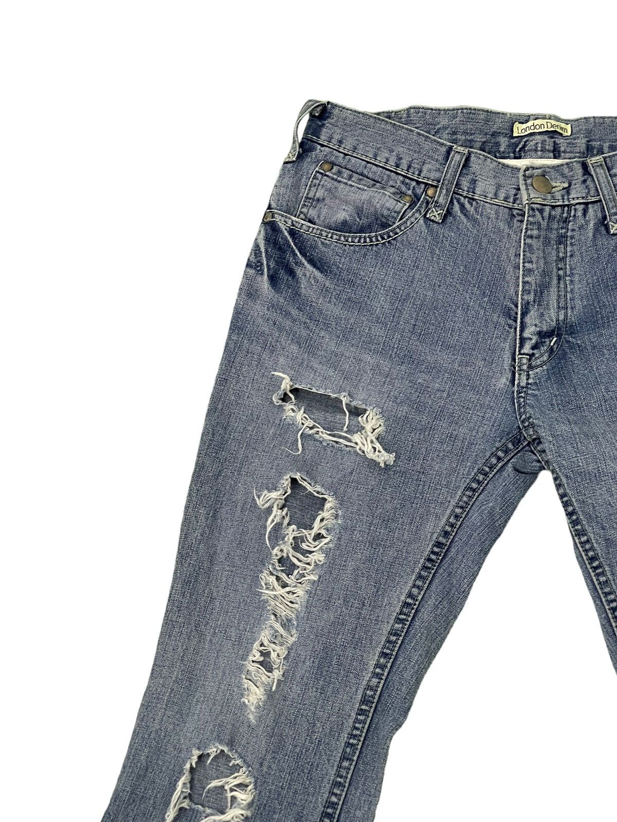 Japanese Brand Flare Jeans London Denim Distress Denim Slim Boot Cut 1🟦8 Size US 29 - 8 Thumbnail