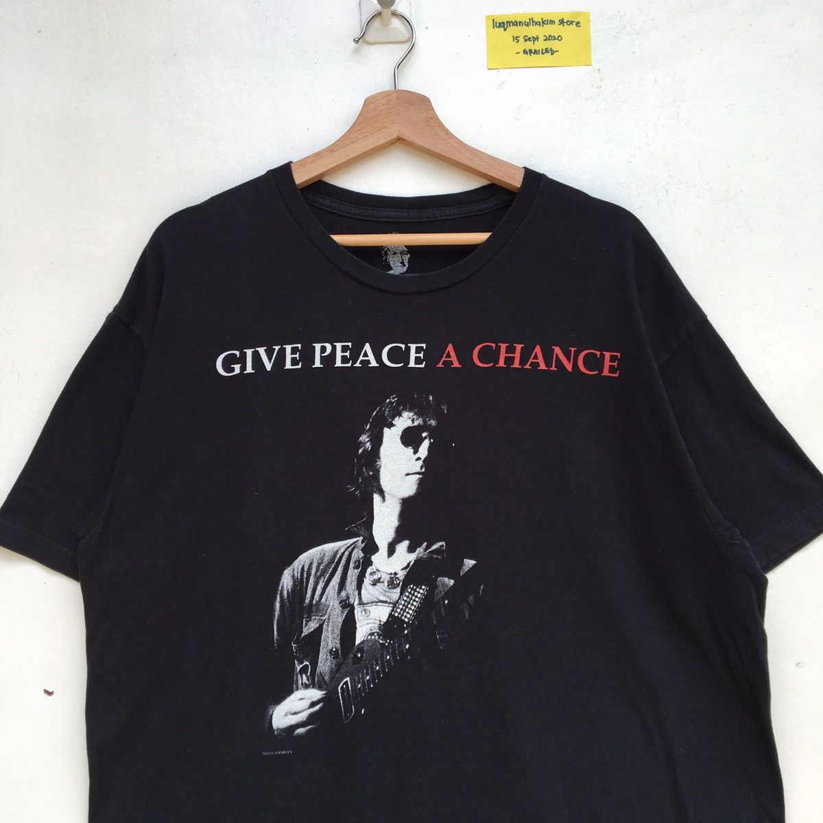 image of Band Tees x John Lennon Vintage John Lennon Give Peace A Change T-Shirt in Black, Men's (Size XL)