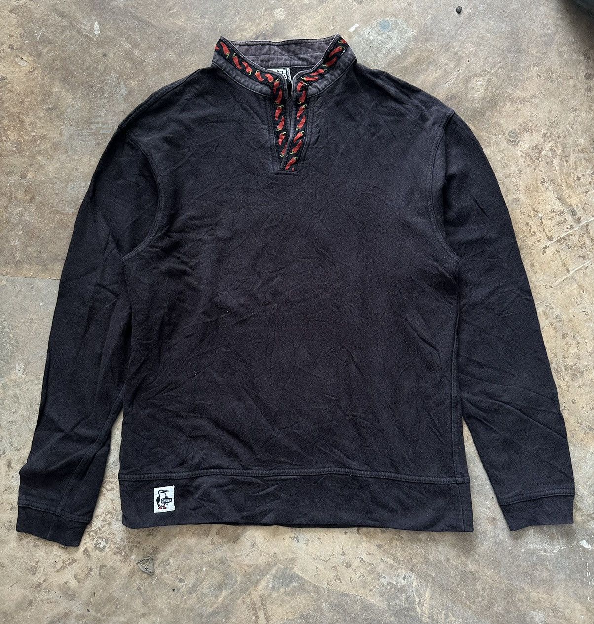 image of Chums Sunfaded Sweatshirts Chili Collar in Black, Men's (Size Medium)