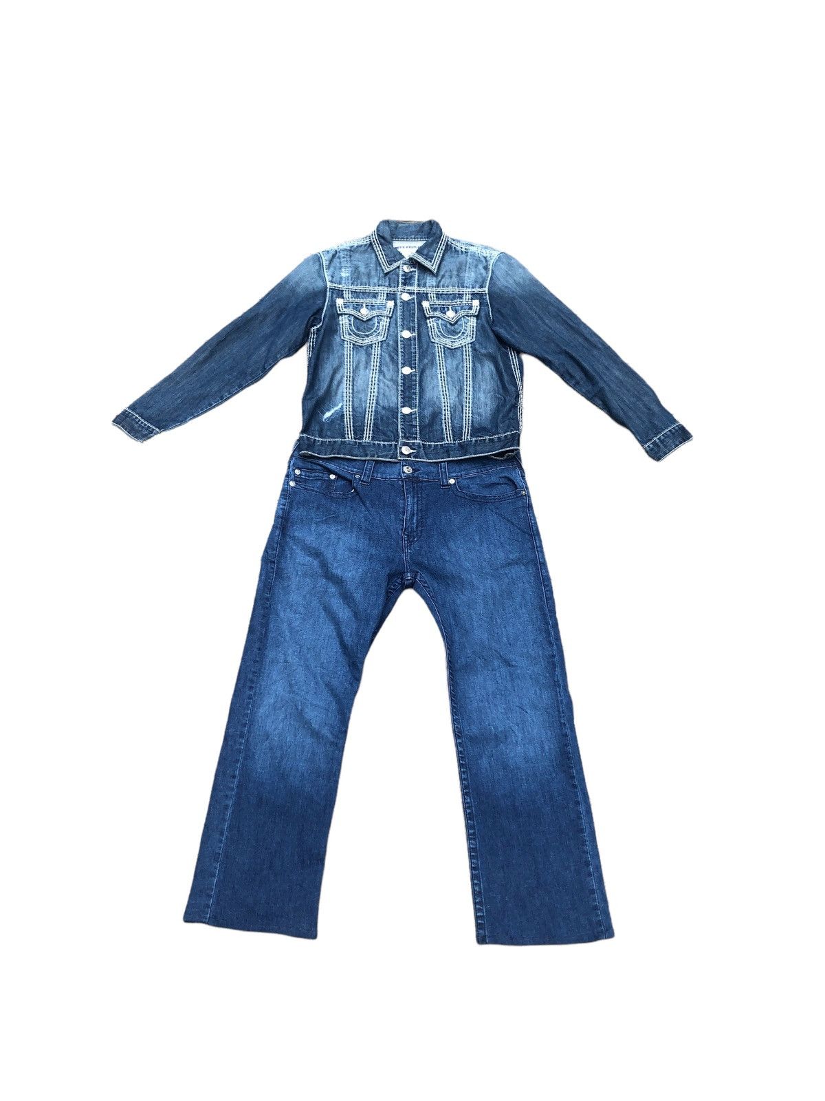 True Religion × Vintage Vintage True Religion Jeans and Jacket Set Trucker Super T Size US 36 / EU 52 - 1 Thumbnail