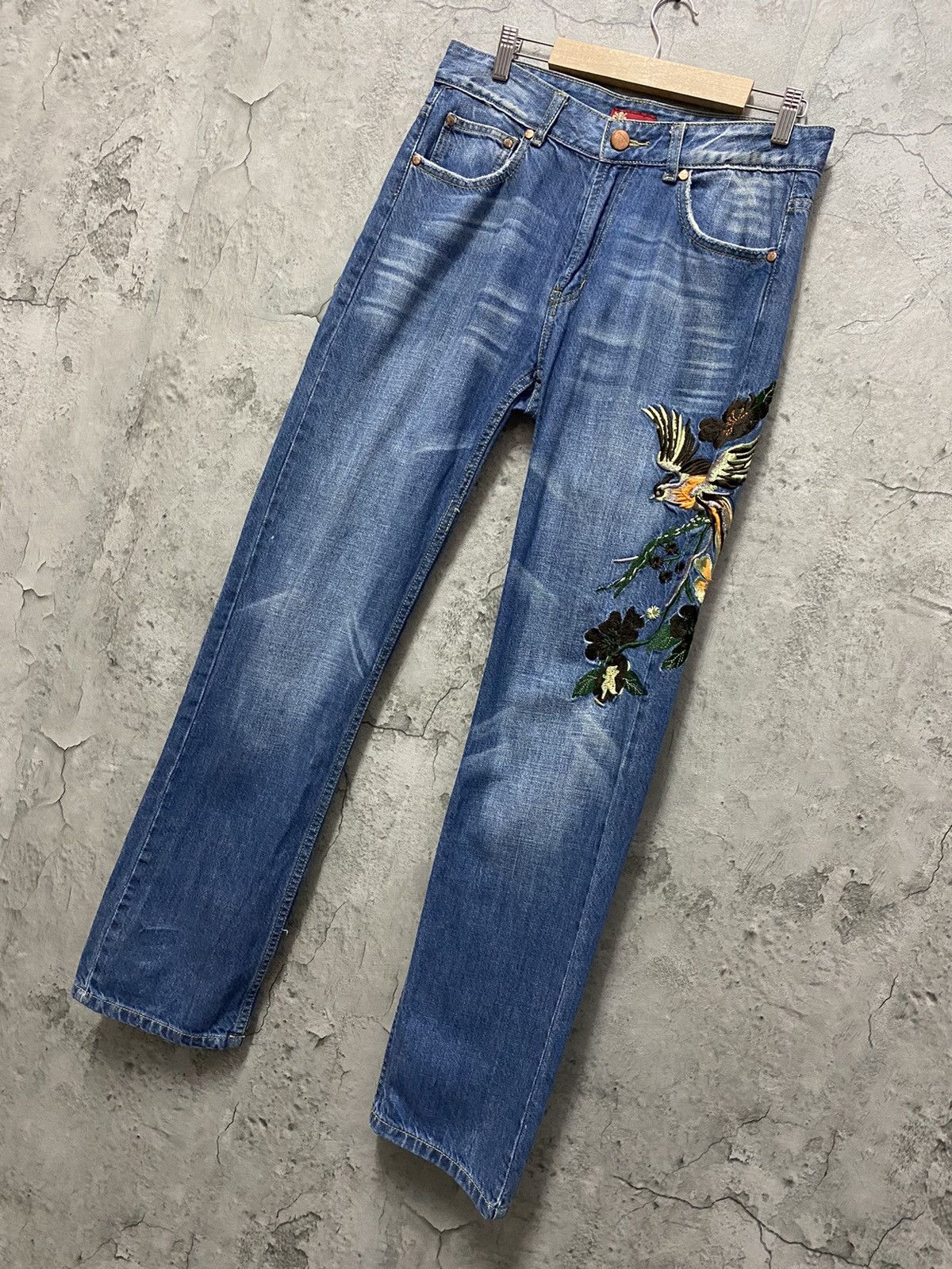 Japanese Brand Vintage Xinyequ Japan Embroidery Art Denim Pants Size US 32 / EU 48 - 2 Thumbnail