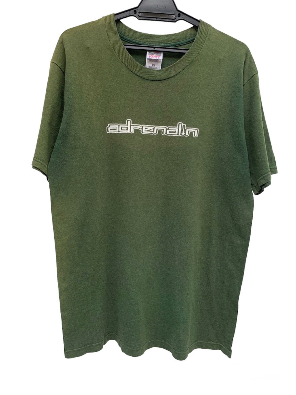 image of Band Tees x Rock T Shirt Vintage 90's Adrenalin Sunfaded Punk Rock Band Tee in Green (Size Medium)