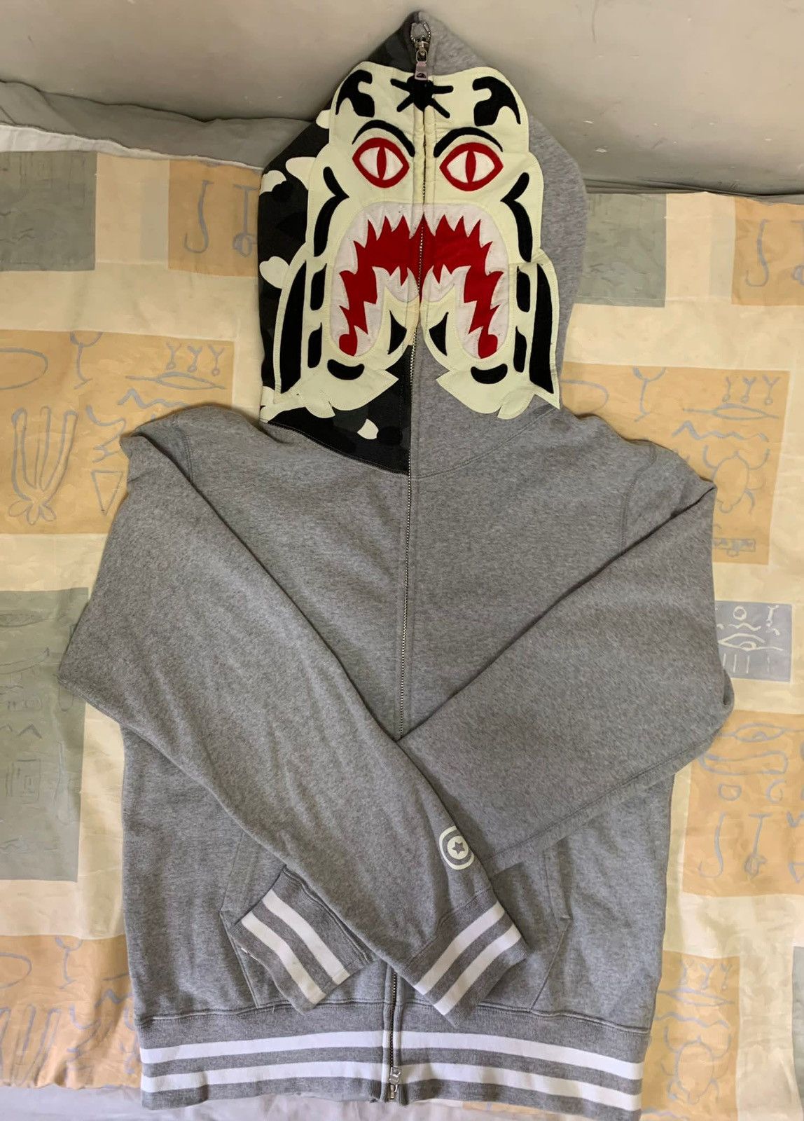 image of Bape Glow In The Dark Tiger Full Zip Hoodie M in Grey, Men's (Size Medium)