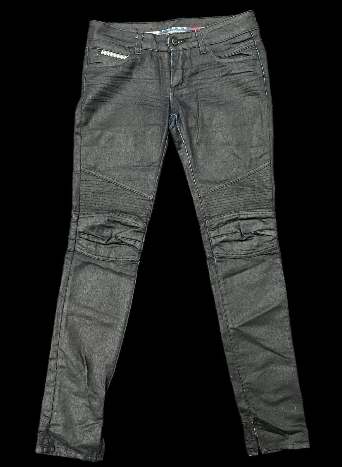 Waxed Black Denim Biker Jeans