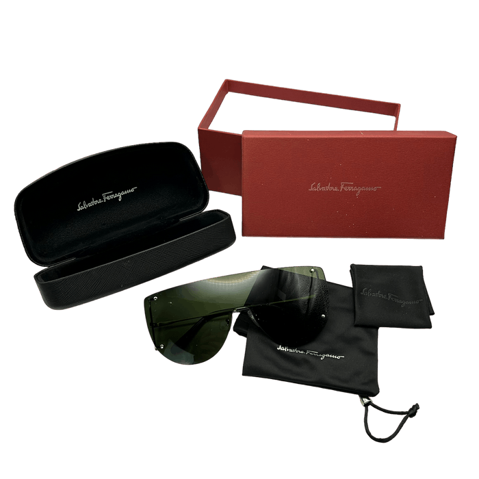 Salvatore Ferragamo Incognito Shield Greengold Sunglasses Grailed