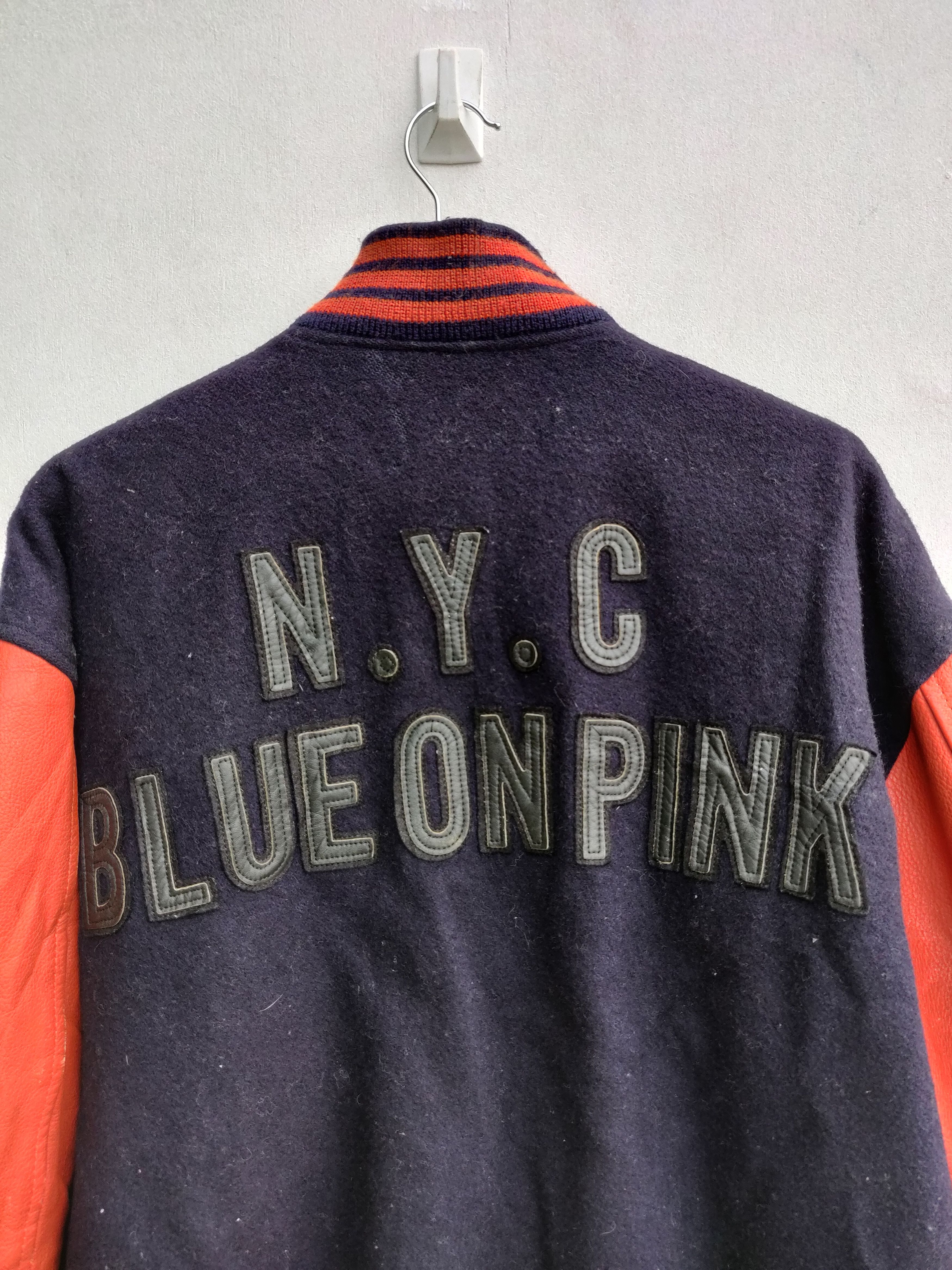 Vintage 🔥Vintage Blue On Pink Leather Varsity Jacket Size US L / EU 52-54 / 3 - 15 Thumbnail