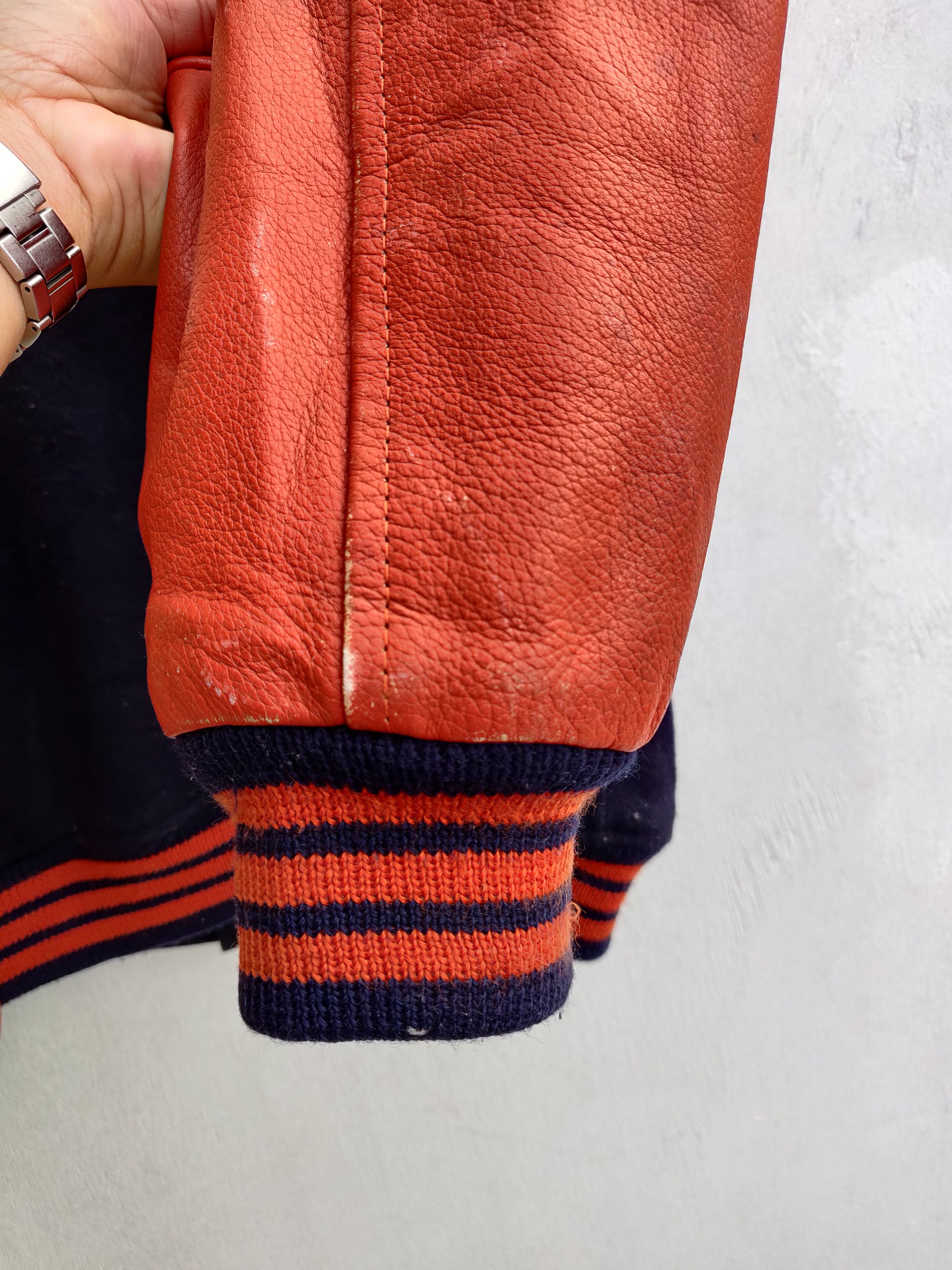 Vintage 🔥Vintage Blue On Pink Leather Varsity Jacket Size US L / EU 52-54 / 3 - 7 Thumbnail