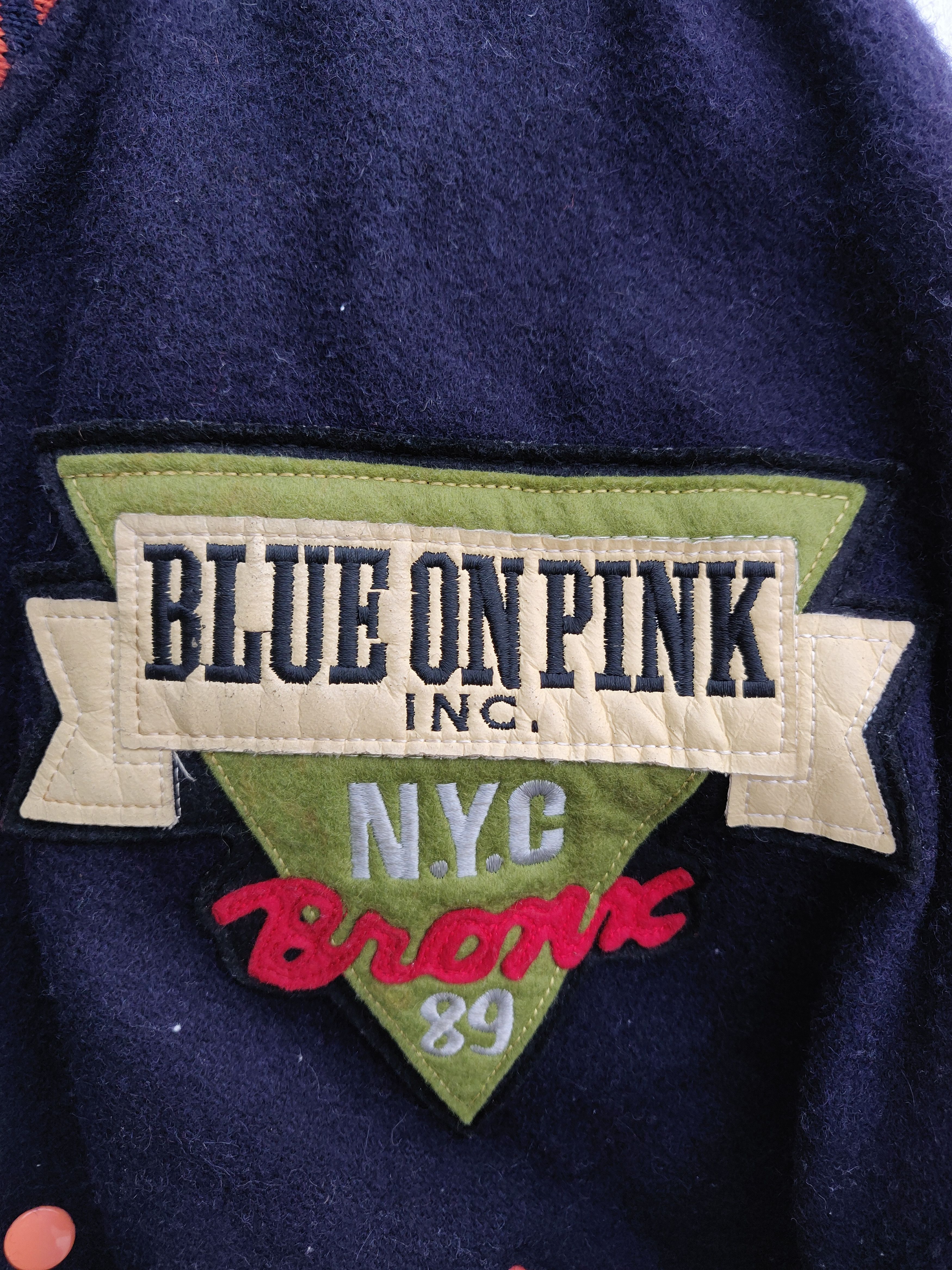 Vintage 🔥Vintage Blue On Pink Leather Varsity Jacket Size US L / EU 52-54 / 3 - 22 Thumbnail