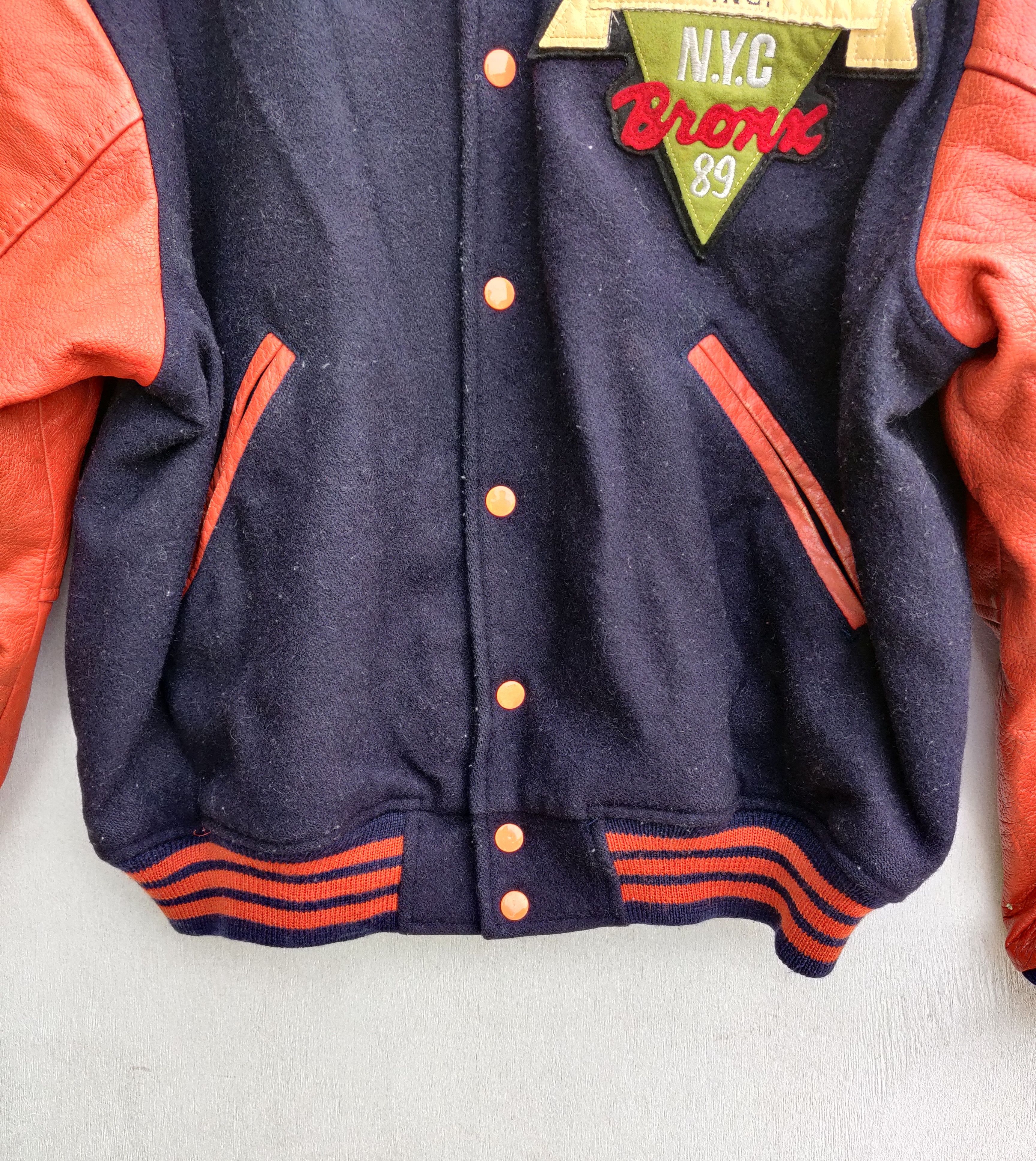 Vintage 🔥Vintage Blue On Pink Leather Varsity Jacket Size US L / EU 52-54 / 3 - 5 Thumbnail