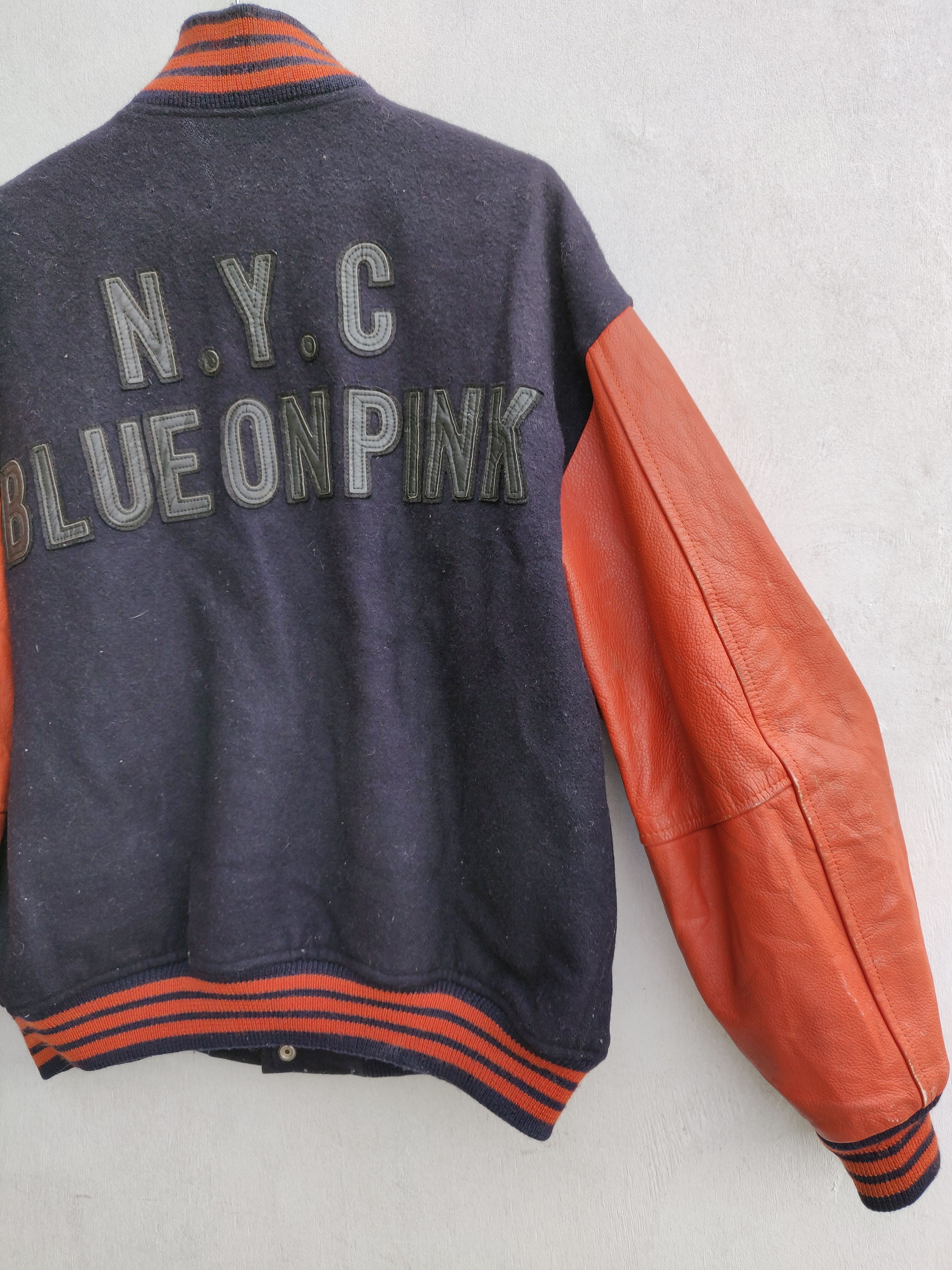 Vintage 🔥Vintage Blue On Pink Leather Varsity Jacket Size US L / EU 52-54 / 3 - 19 Thumbnail