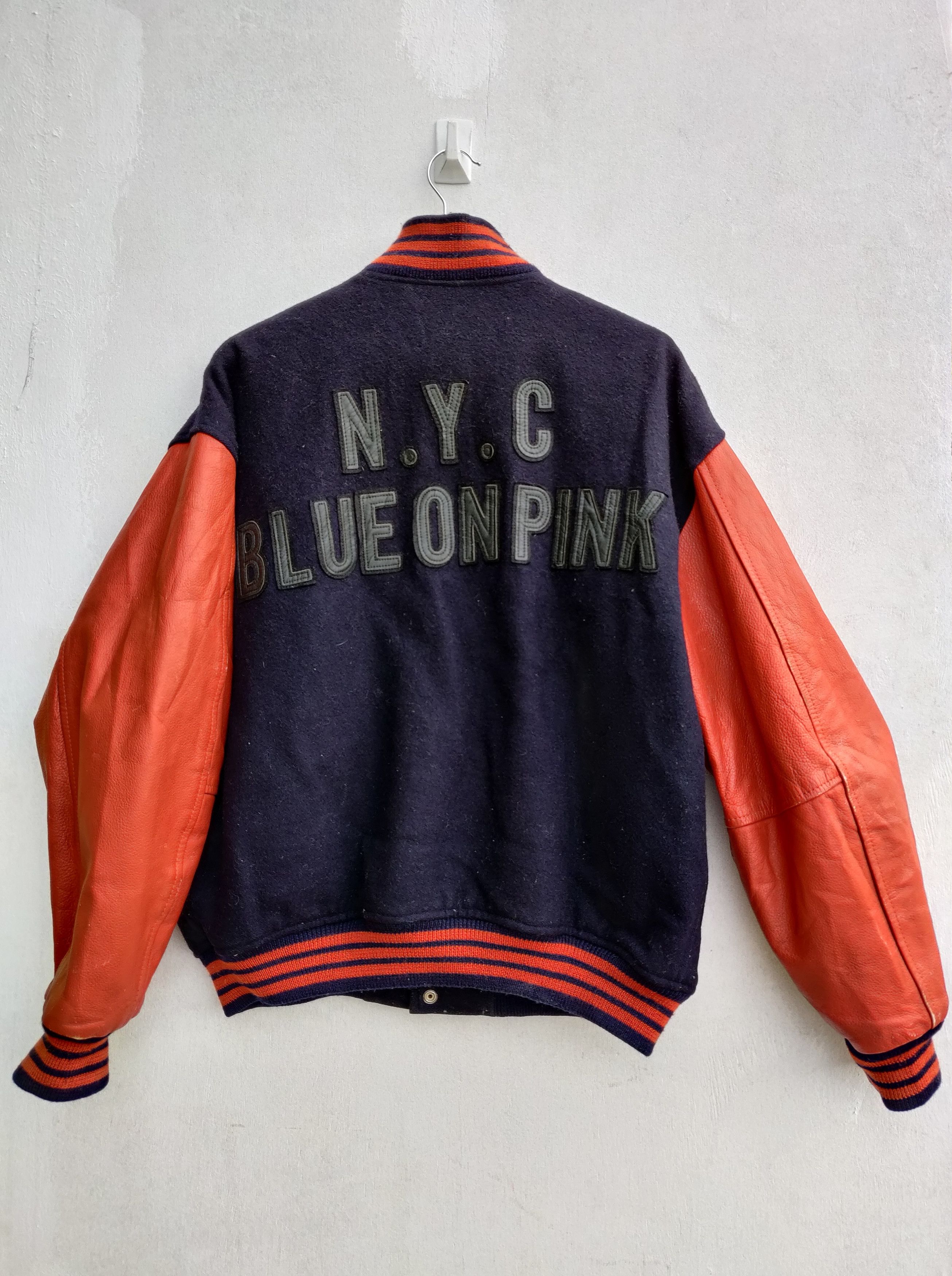 Vintage 🔥Vintage Blue On Pink Leather Varsity Jacket Size US L / EU 52-54 / 3 - 17 Thumbnail