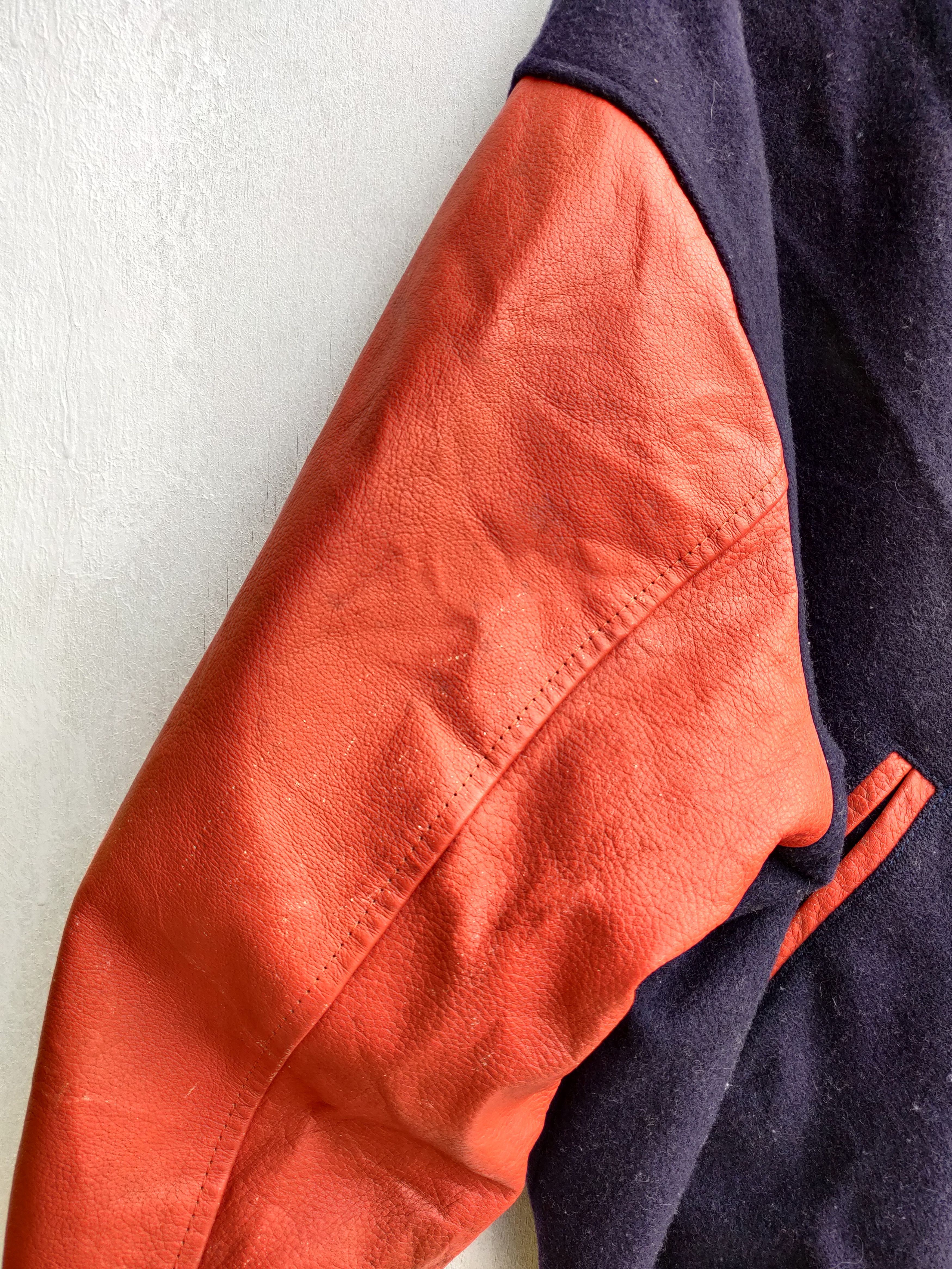 Vintage 🔥Vintage Blue On Pink Leather Varsity Jacket Size US L / EU 52-54 / 3 - 8 Thumbnail